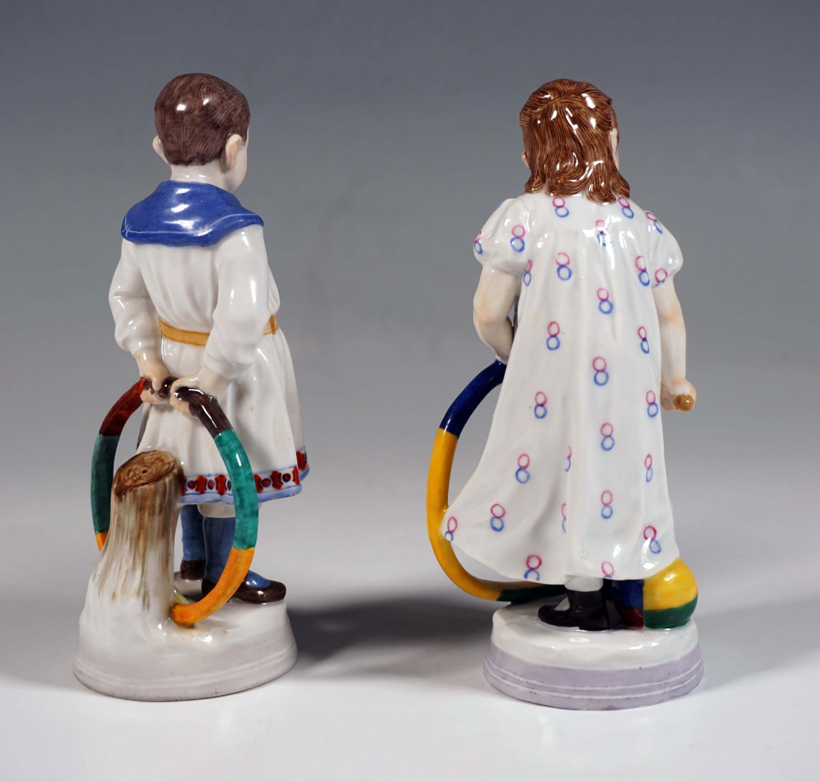 Meissen Art Nouveau Figurine Pair Boy & Girl With Hoops, A. Koenig, C 1910 photo Home Decor