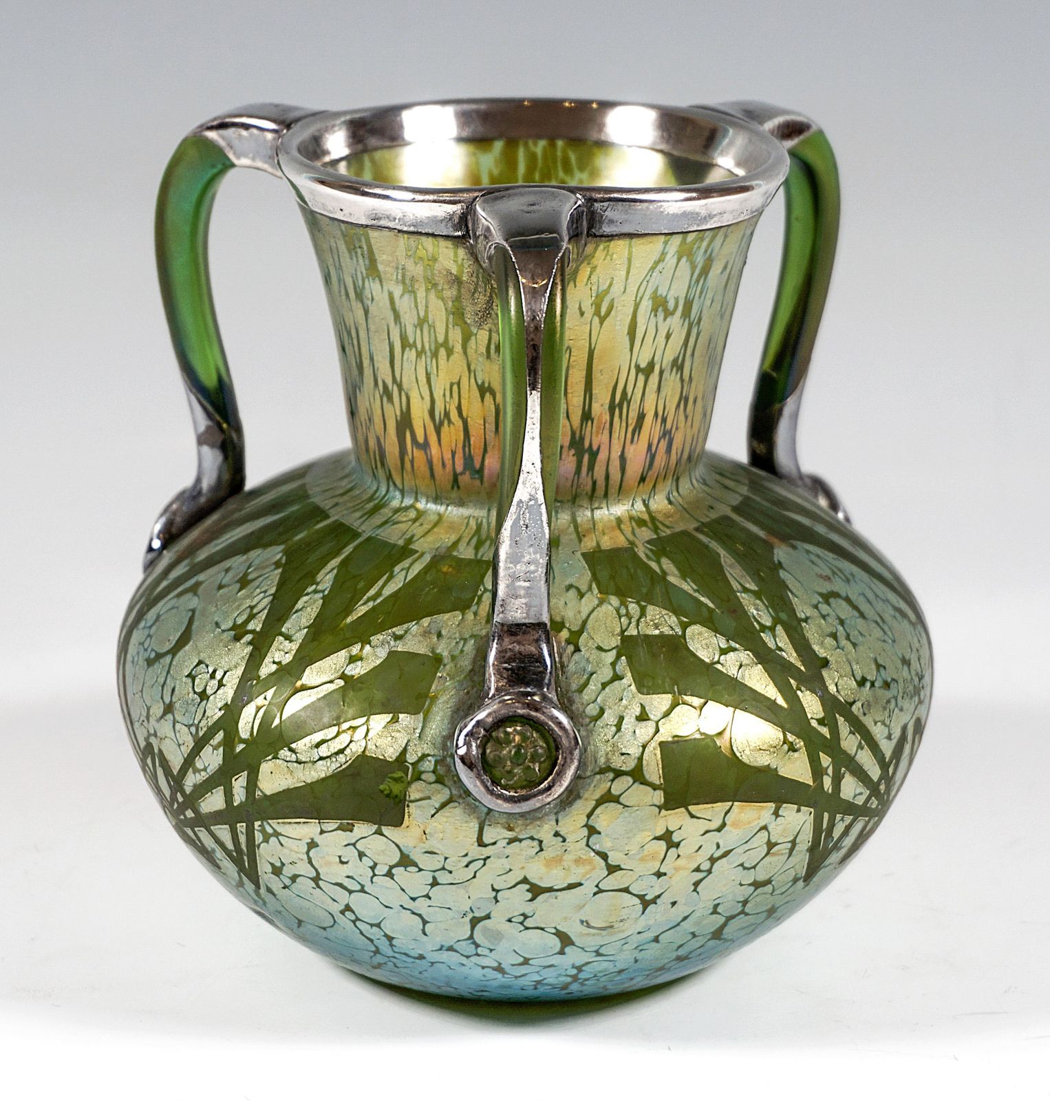 Loetz Art Nouveau 3 Handles Vase Decor Crete Papillon, Austria Hungary, Ca 1898 photo furniture