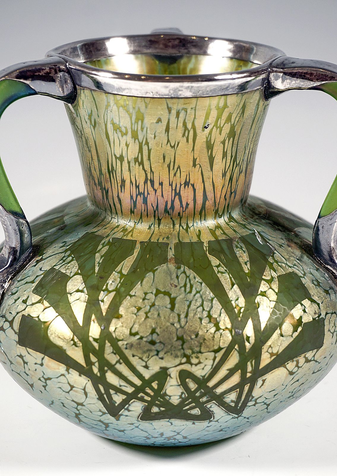 Loetz Art Nouveau 3 Handles Vase Decor Crete Papillon, Austria Hungary, Ca 1898 photo Home Decor