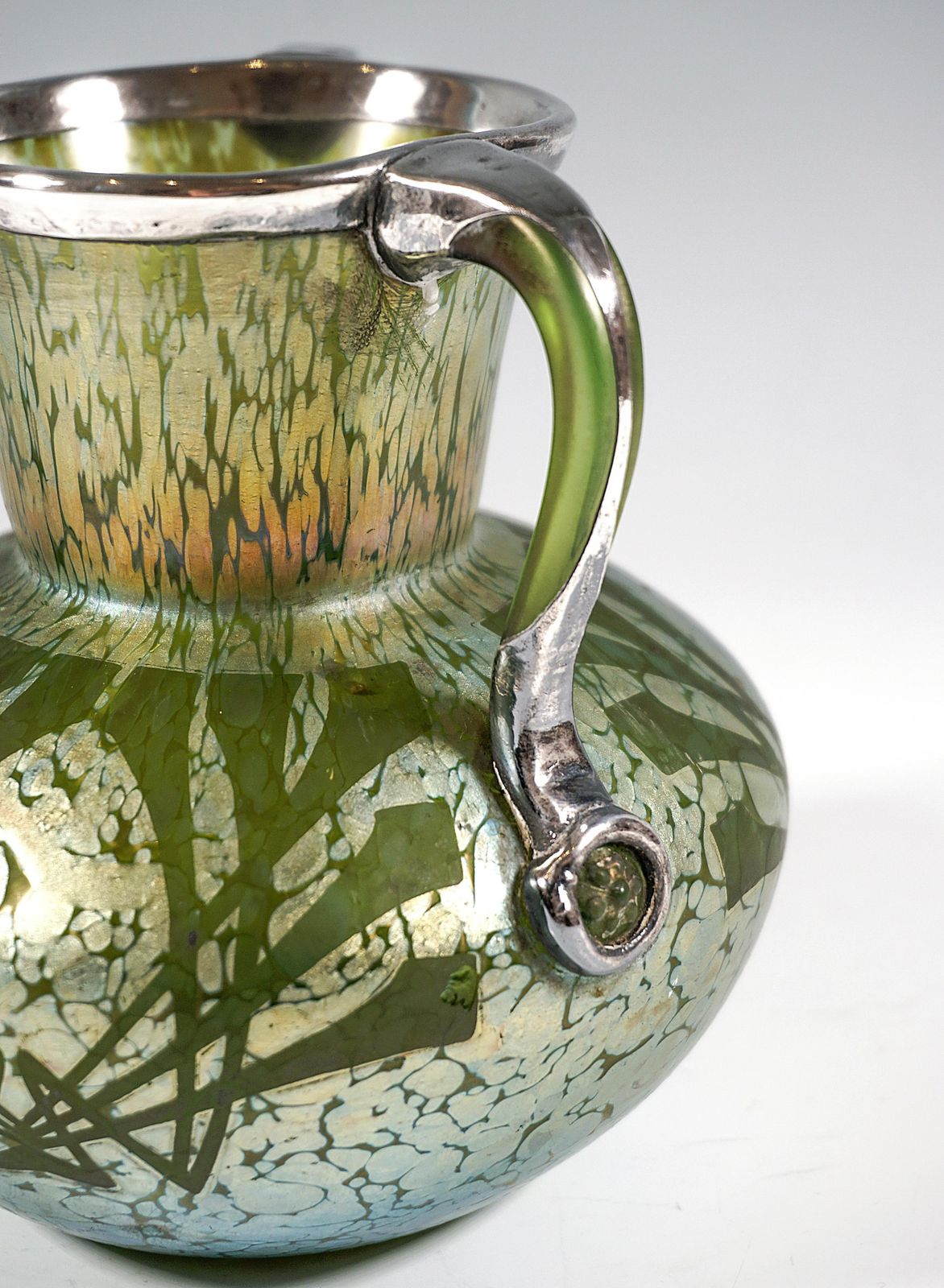 Loetz Art Nouveau 3 Handles Vase Decor Crete Papillon, Austria Hungary, Ca 1898 photo 3375.0