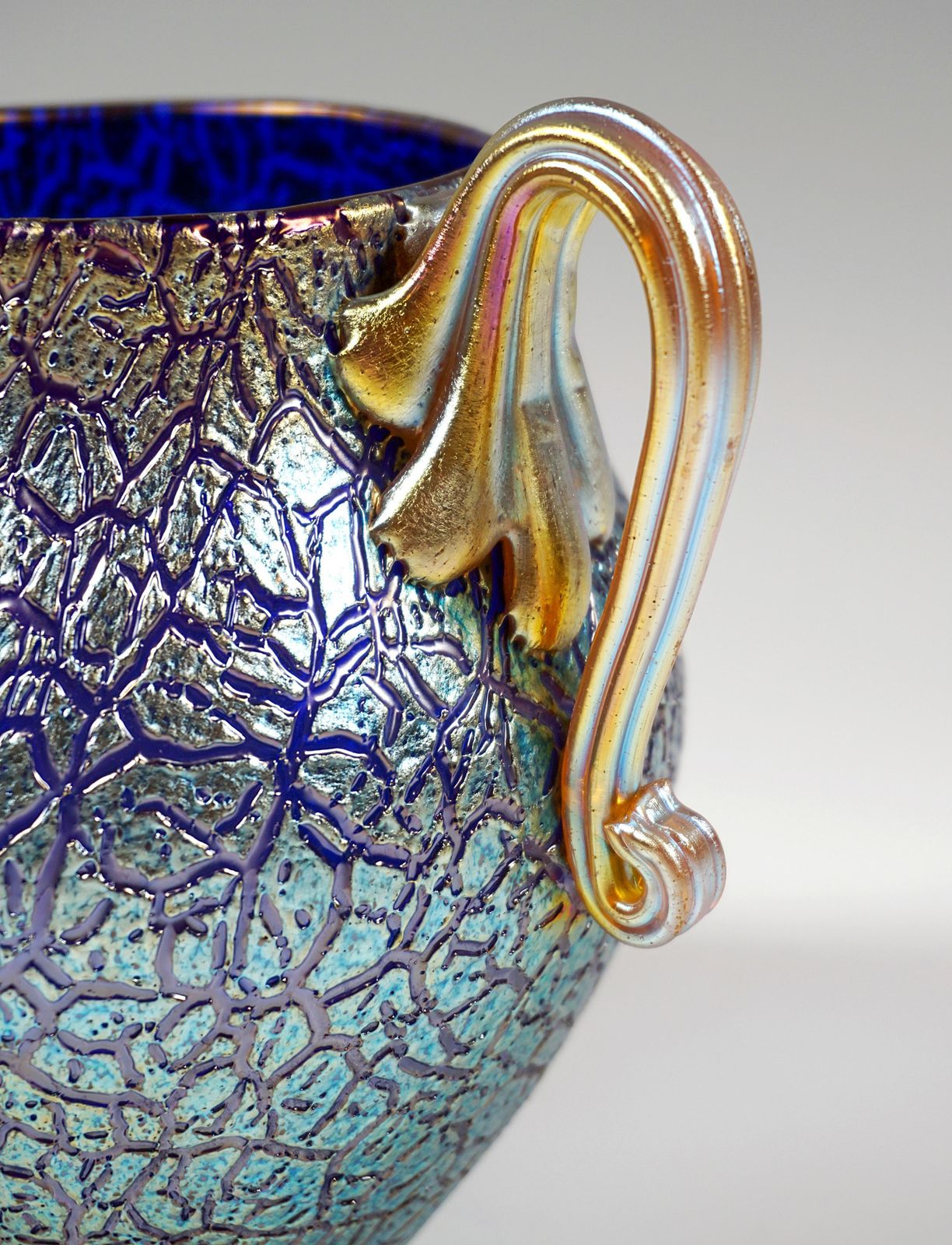 Loetz Art Nouveau Vase Cobalt Mimosa With 2 Handles, Austria Hungary, Circa 1909 photo vinterior