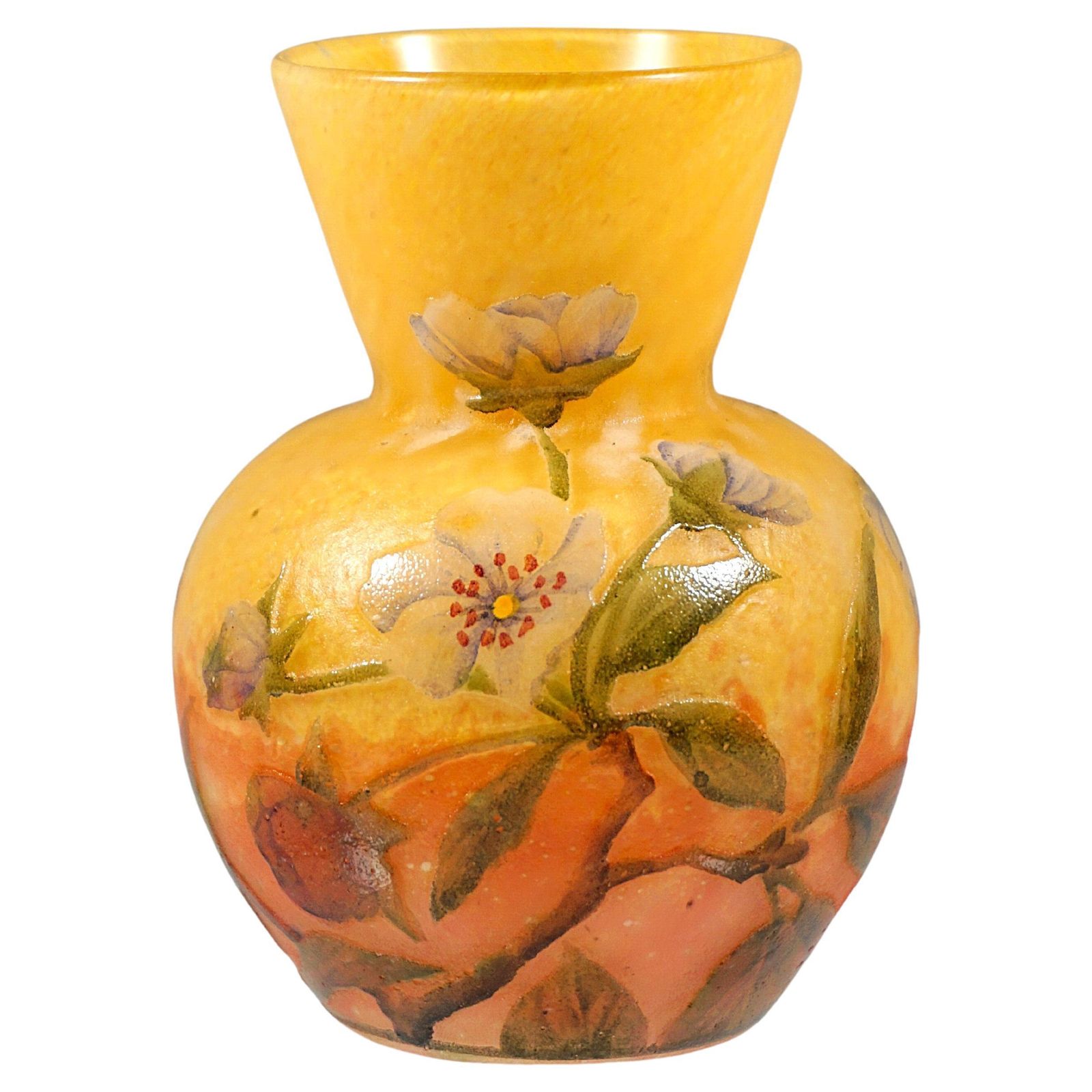 Daum Nancy Art Nouveau Cameo Vase With Strawberry Blossoms Decor France Ca 1910