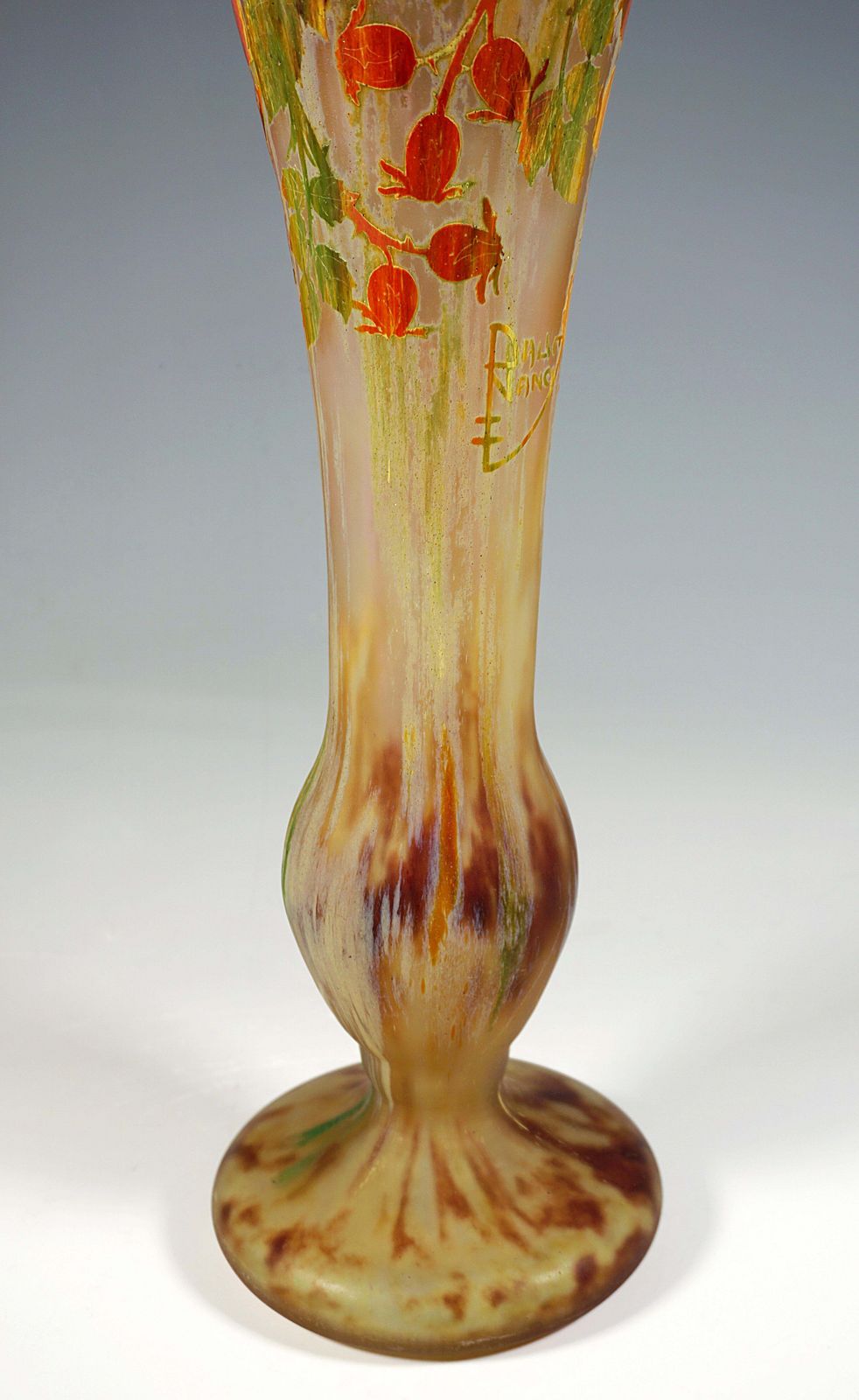 Large Art Nouveau Cameo Vase With Rosehip Decor, Daum Nancy, France, Circa 1910 photo vintage