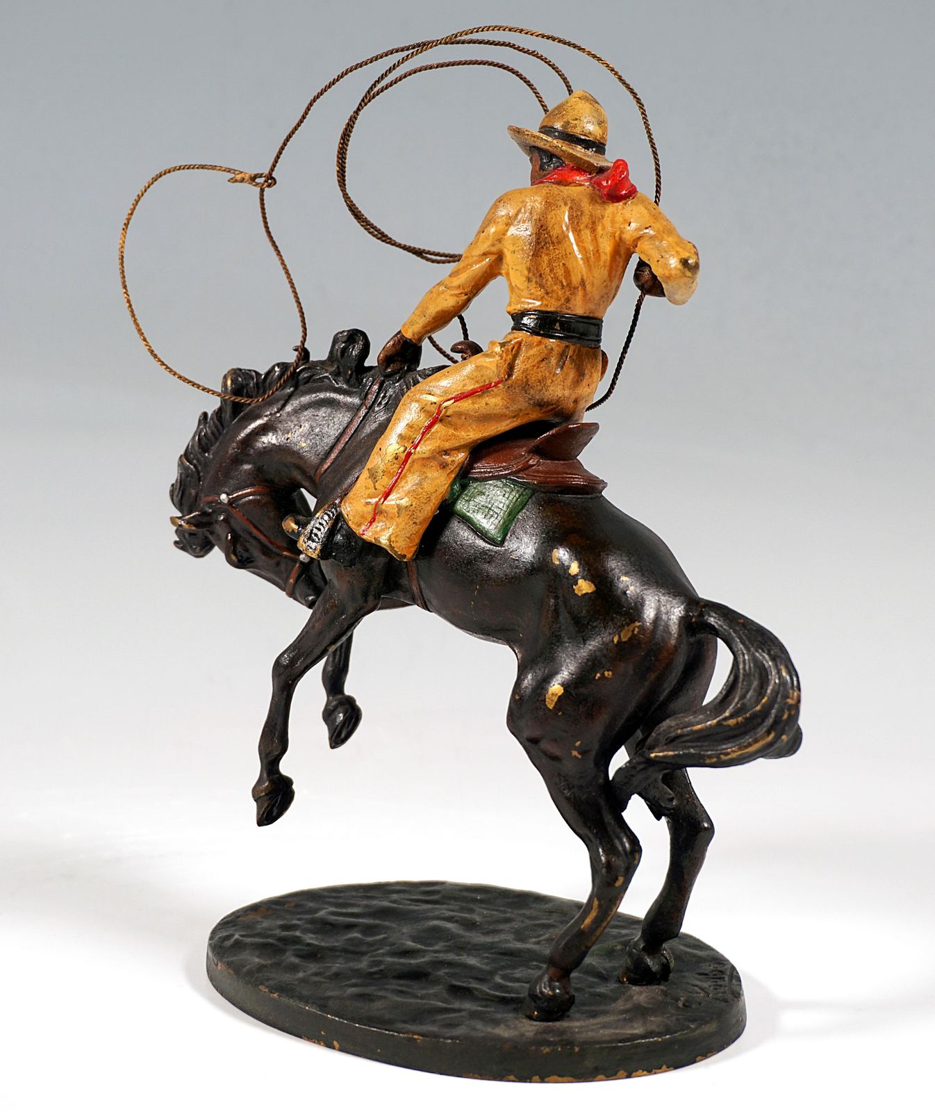 Cowboy With Lasso On Horse, Viennese Bronze Figure By Carl Kauba, Around 1920 photo for sale