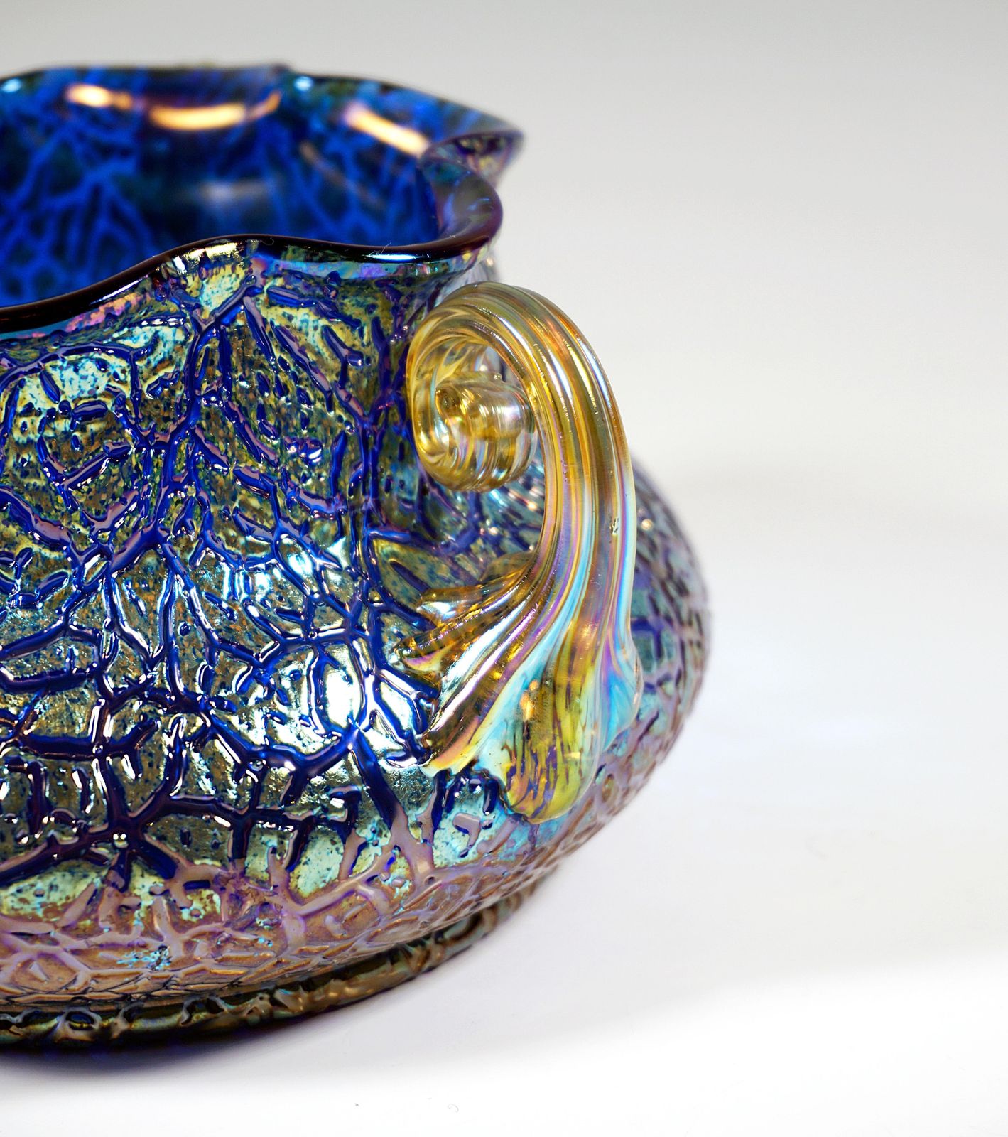 Loetz Art Nouveau Vase Cobalt Mimosa With 3 Handles, Austria Hungary, Circa 1911 photo vinterior