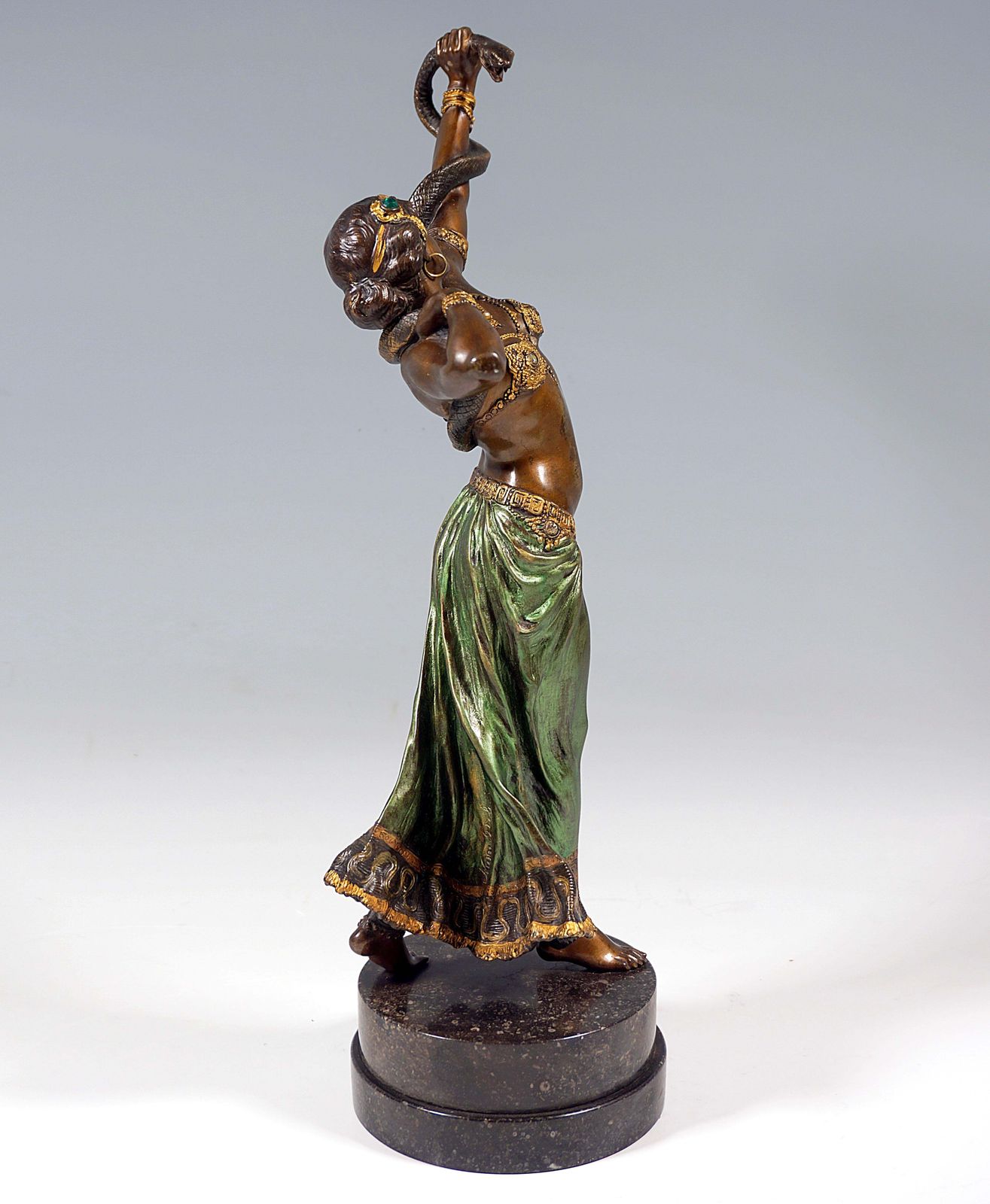 Viennese Bronze, Snake Dancer On Marble Base, By Franz Bergmann, Around 1910 photo 5950.0