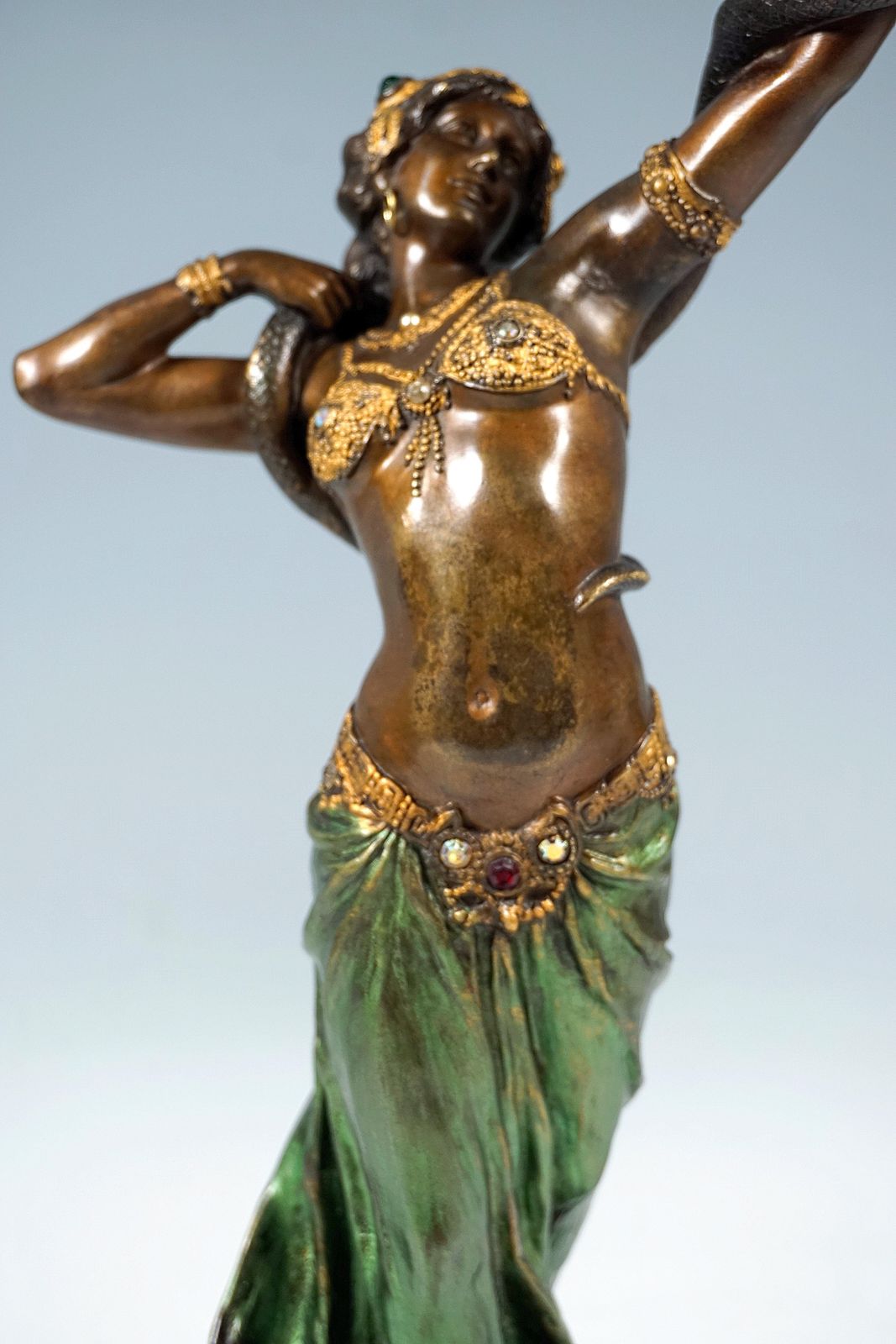Viennese Bronze, Snake Dancer On Marble Base, By Franz Bergmann, Around 1910 photo vintage