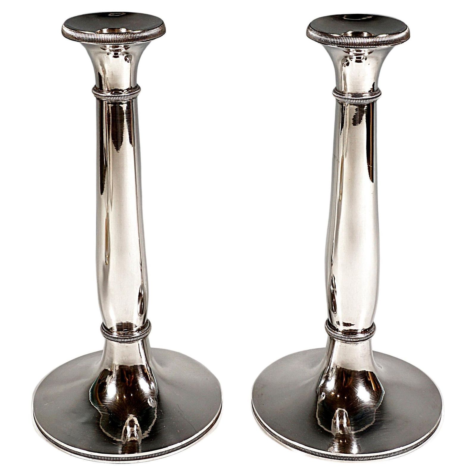 Pair Of Antique Wien Vienna Silver Candle Holders, By Leopold Kuhn, Dated 1827