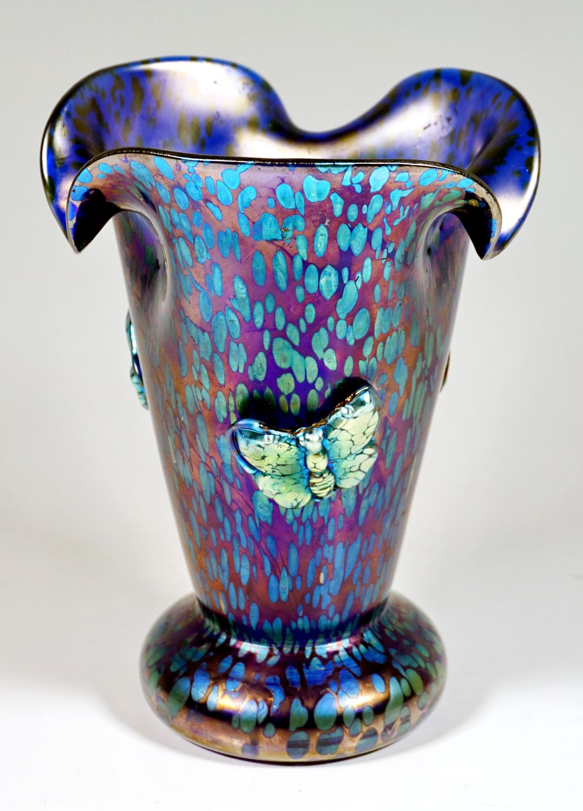 Loetz Art Nouveau Vase Cobalt Papillon With Applied Butterflies, Ca 1900 photo Home Decor