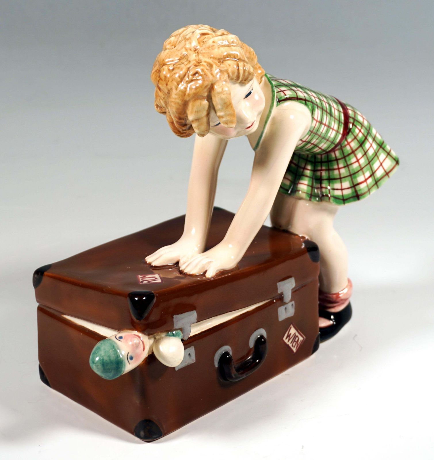 Goldscheider Vienna Child Figurine, Little Girl With Suitcase, By Dakon, C. 1937 photo buy