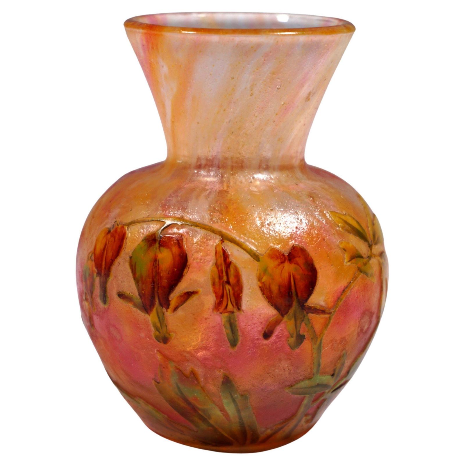 Daum Nancy Art Nouveau Cameo Vase With Bleeding Heart Decor France 1895/1900