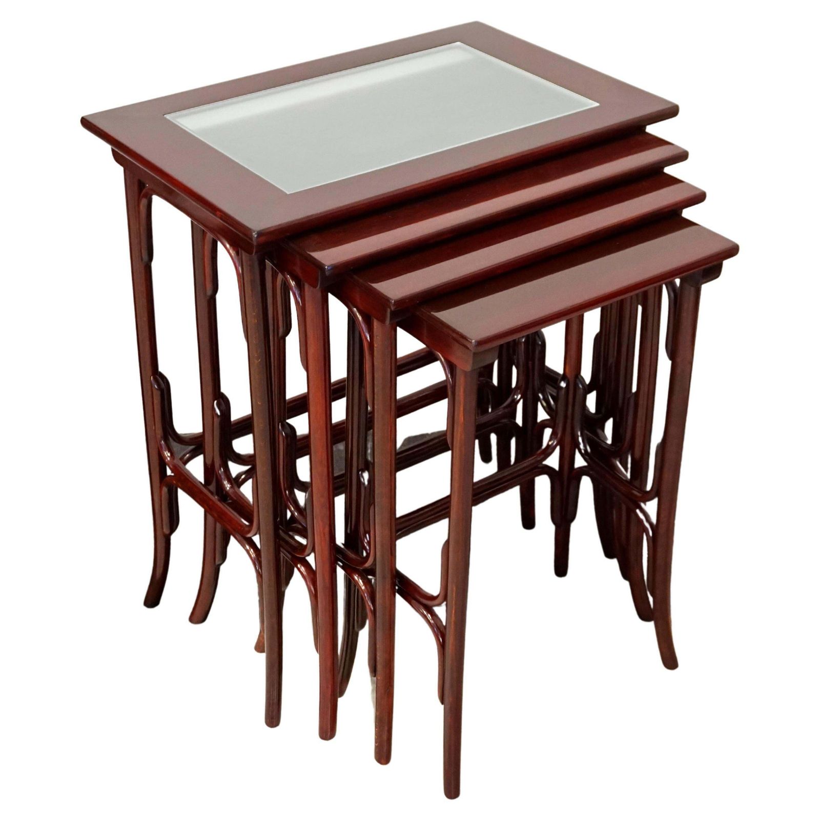 Thonet Vienna Art Nouveau Set Of Four Nesting Side Tables, Mahogany Stained