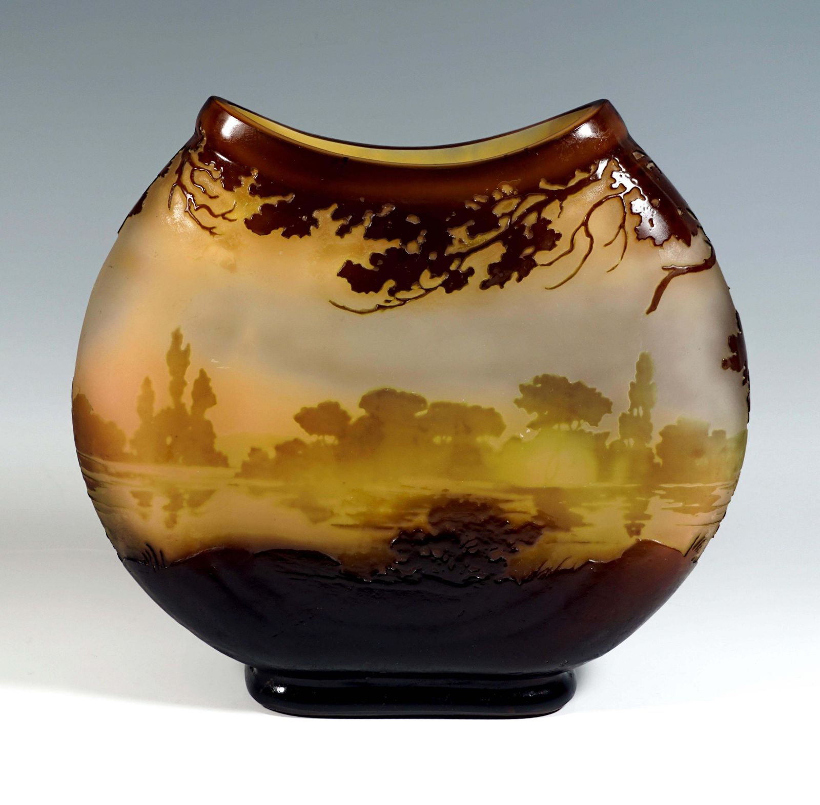 Large Round émile Gallé Art Nouveau Cameo Vase With Seascape Decor, France 1905 photo Home Decor