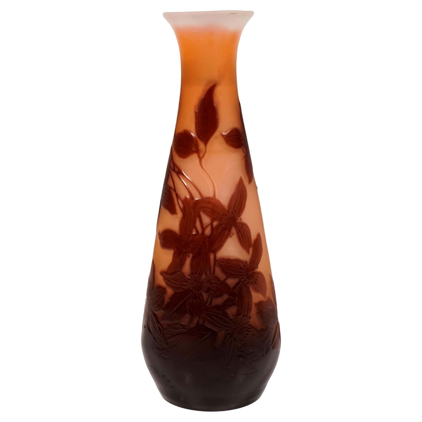 Art Nouveau Flacon Shape Vase With Clematis Decor, émile Gallé, France 1903/04