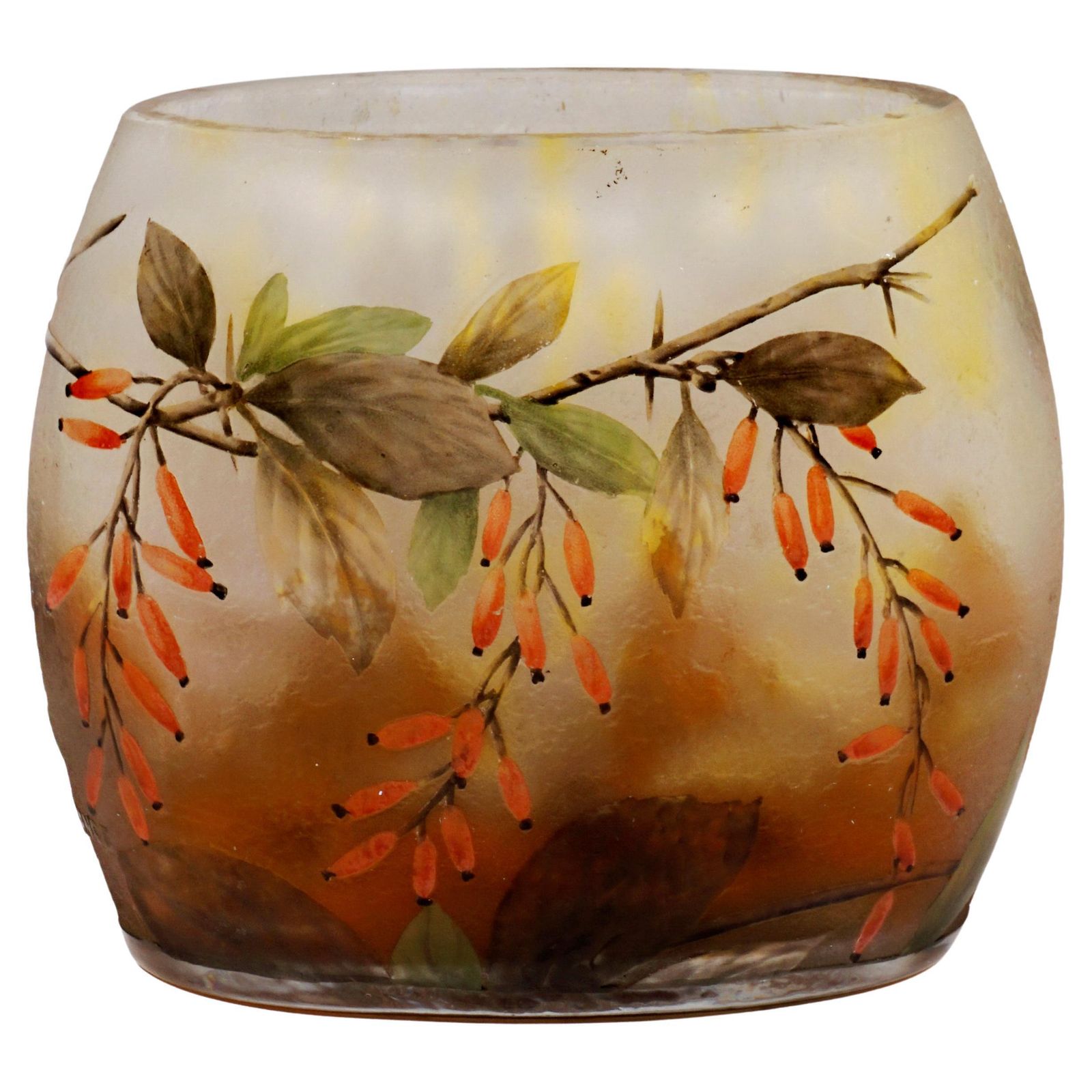 Art Nouveau Cameo Vase With Barberry Decor, Daum Nancy, France, 1900/05