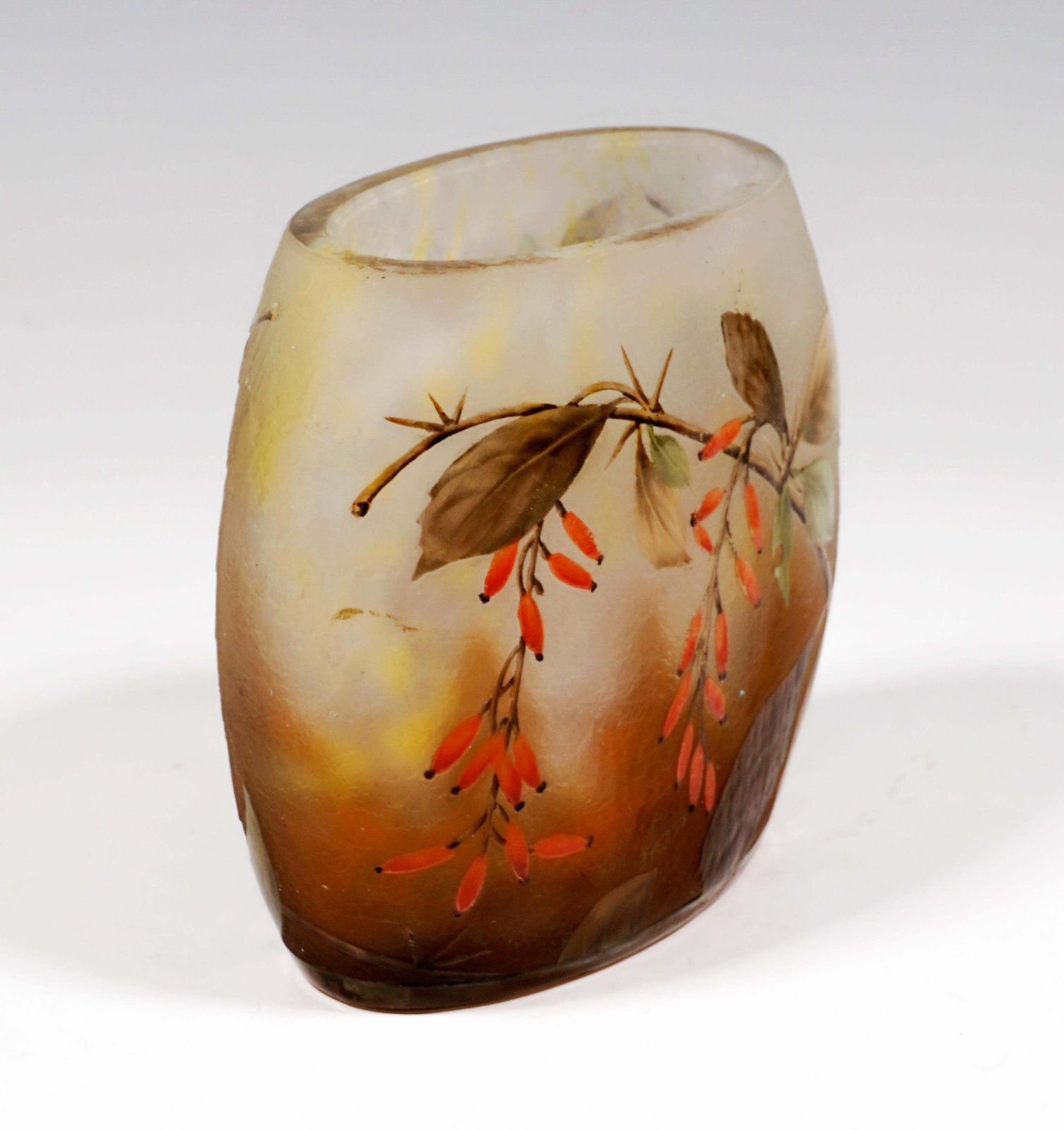 Art Nouveau Cameo Vase With Barberry Decor, Daum Nancy, France, 1900/05 photo Home Decor