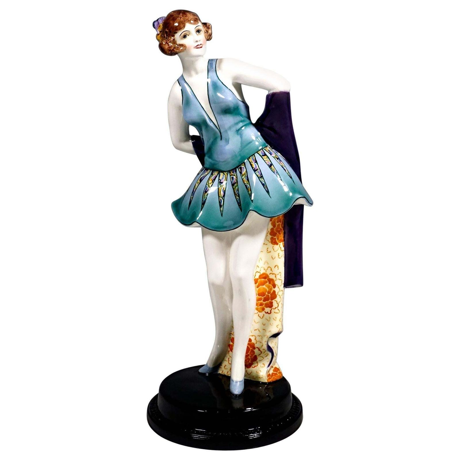 Goldscheider Art Deco Figure Standing Dancer With Headdress By Wilhelm Thomasch