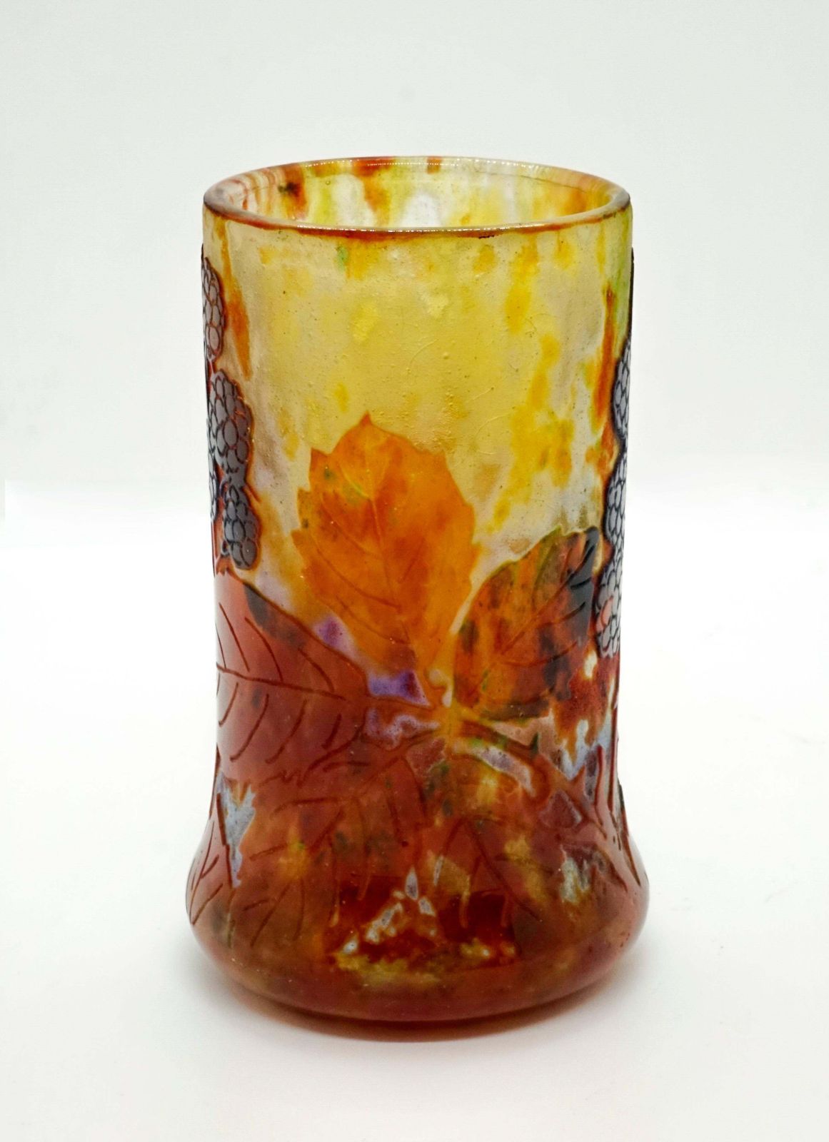 Art Nouveau Cameo Vase With Blackberry Decor, Daum Nancy, France, 1900 1905 photo for sale