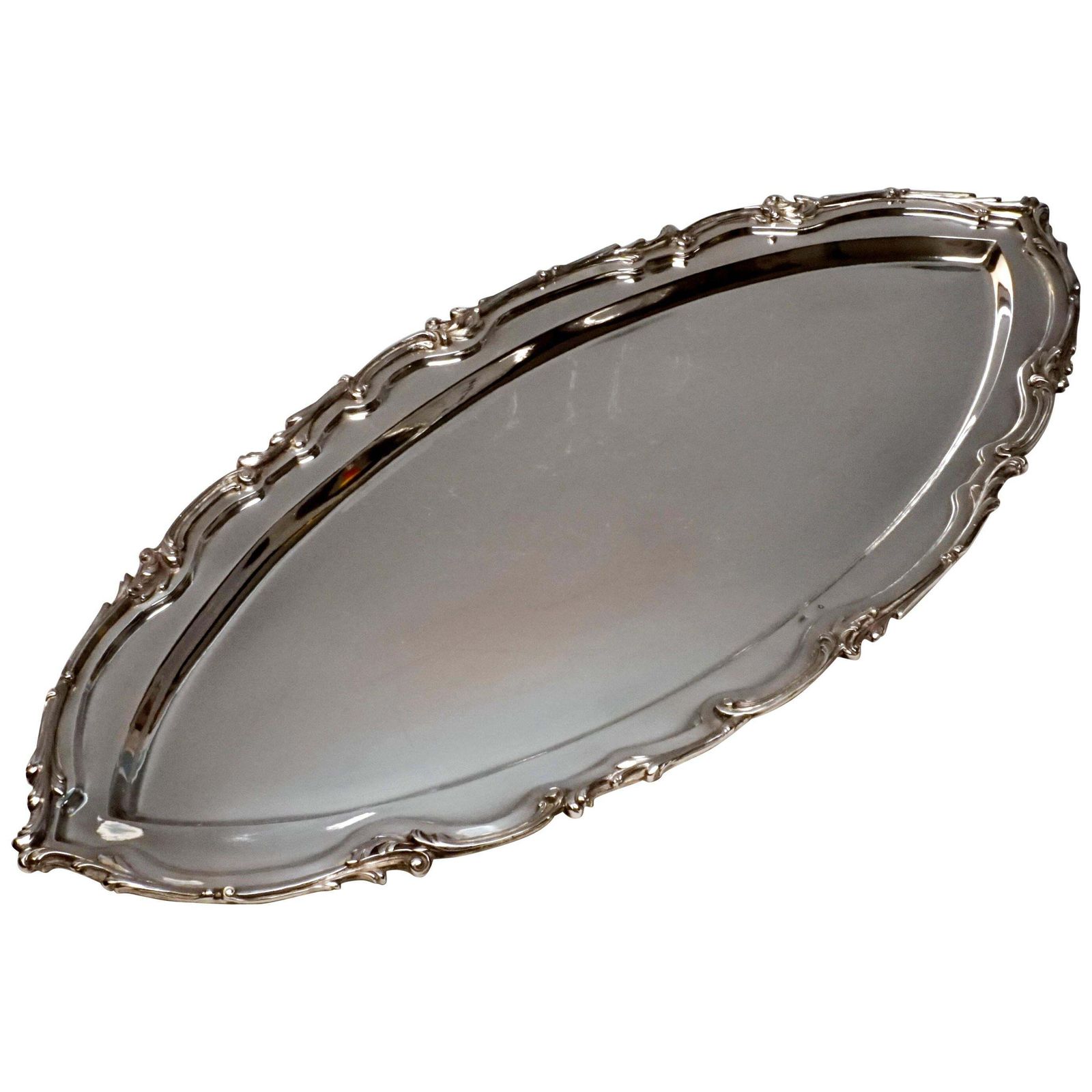 Large Viennese Art Nouveau Silver Platter In The Shape Of A Boat, Circa 1900