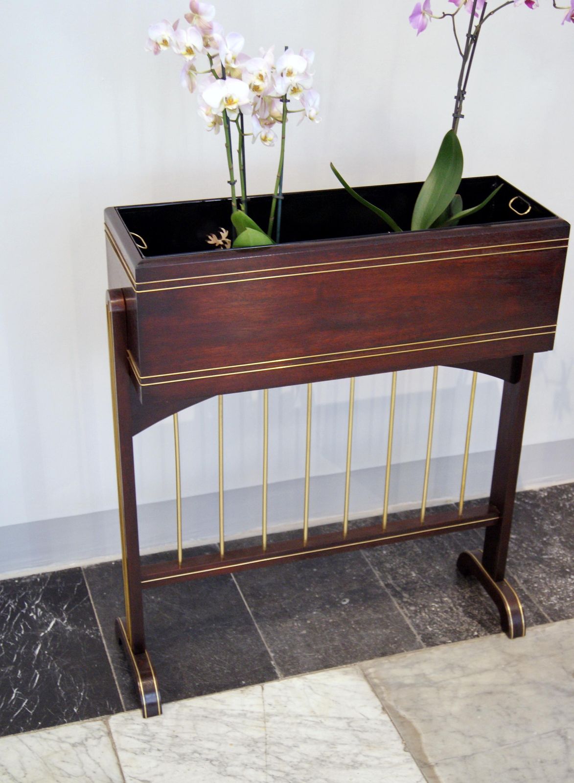 Art Nouveau Flower Container Mahogany Stained Brass Inlays Vienna, Circa 1915 photo for sale