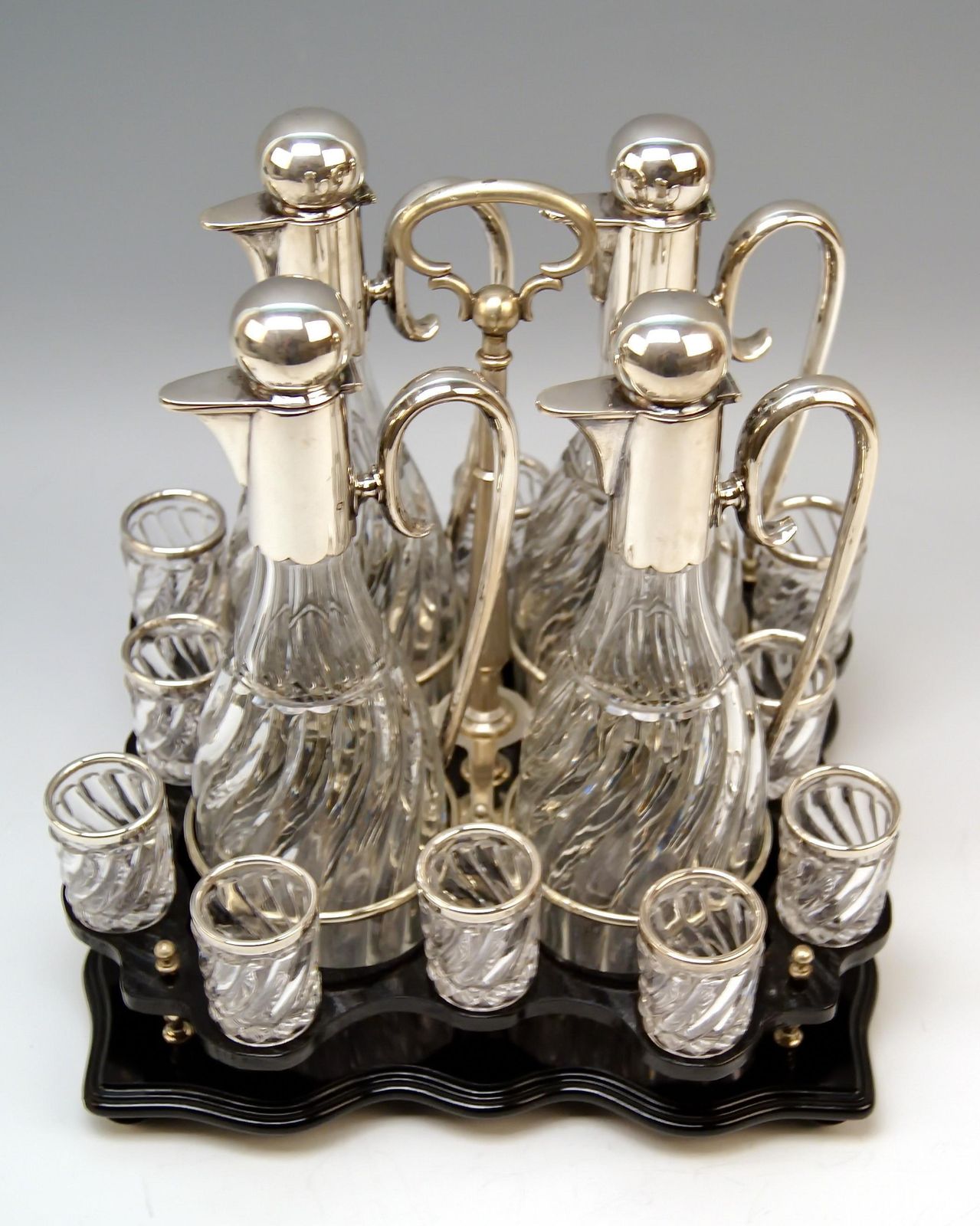 Silver Vienna Liqueur Set Decanters Glasses Sixteen Pieces Showcase Made 1905 photo 3286.0