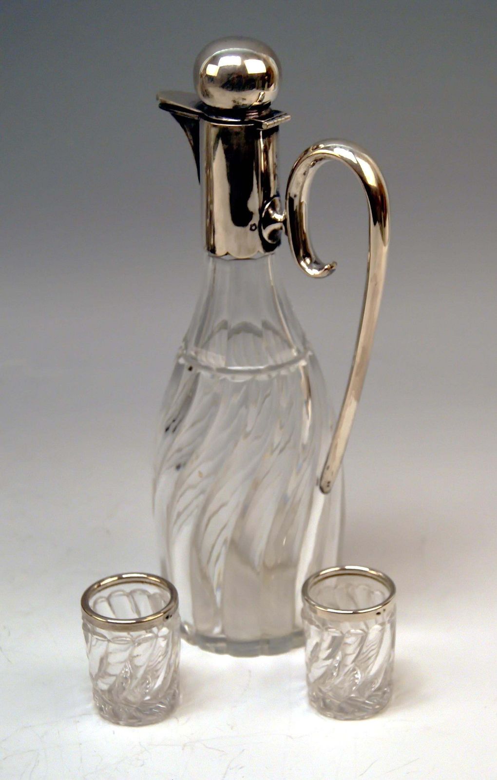 photo furniture Silver Vienna Liqueur Set Decanters Glasses Sixteen Pieces Showcase Made 1905