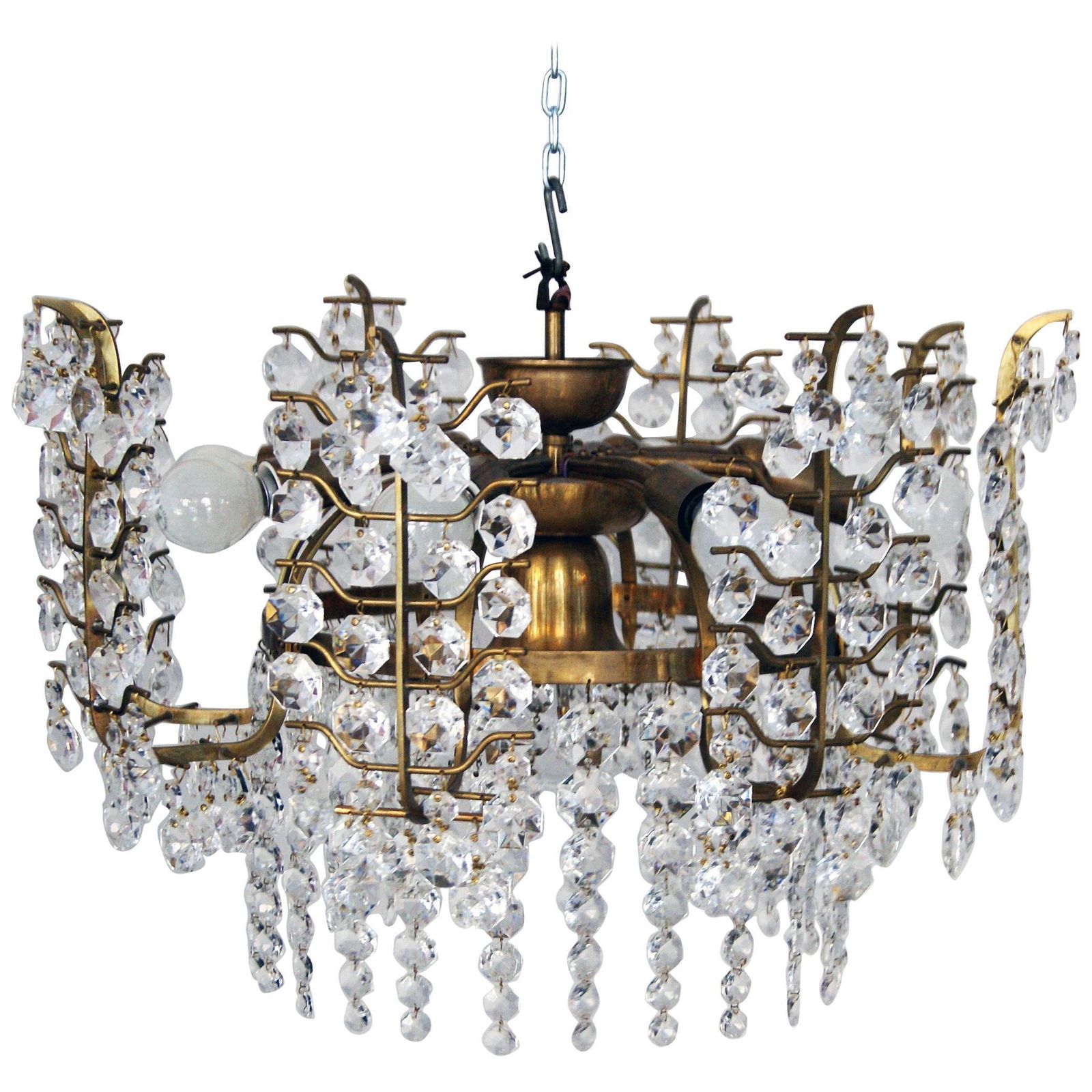 Stunning Crystal Glass Chandelier Nine Bulb Sockets Bakalowits Vienna, 1950