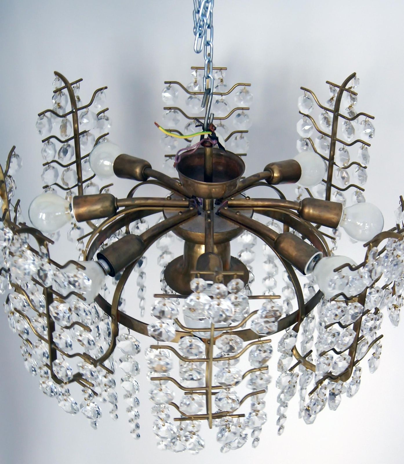 Stunning Crystal Glass Chandelier Nine Bulb Sockets Bakalowits Vienna, 1950 photo Lighting