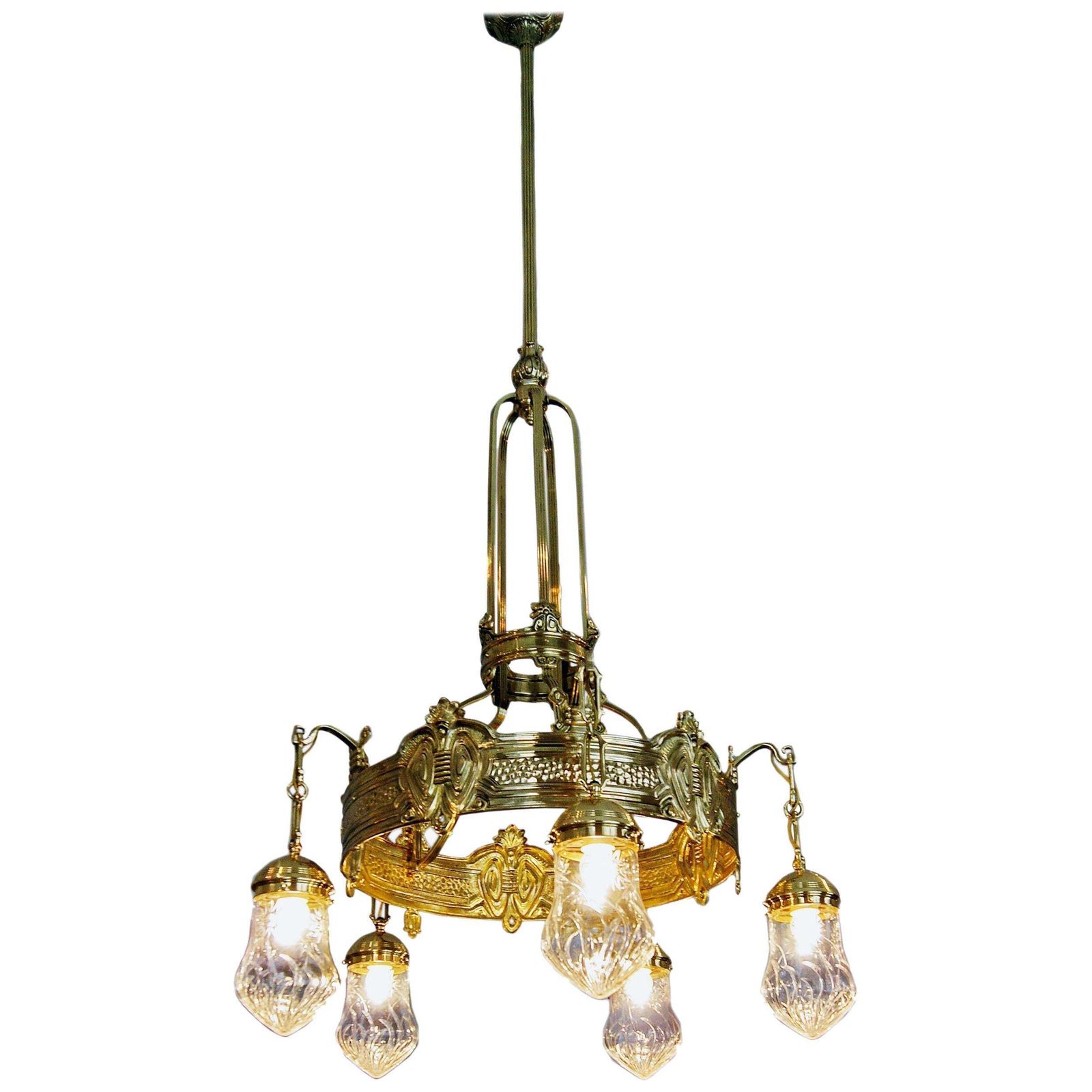 Art Nouveau Lustre Chandelier Candelabrum Five Bulbs Vienna Austria Made