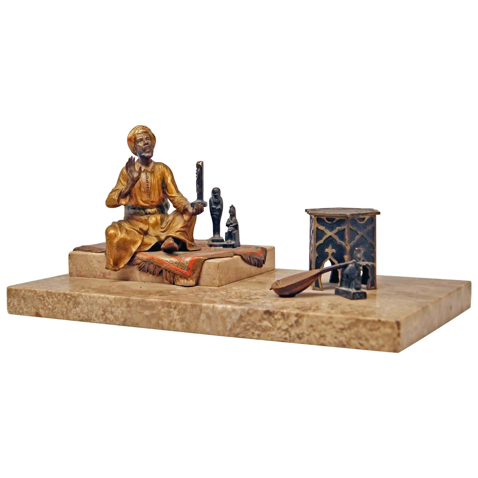 Vienna Bergman Bronze Arab Man On Carpet Selling Egypt Antiquities, Circa 1890