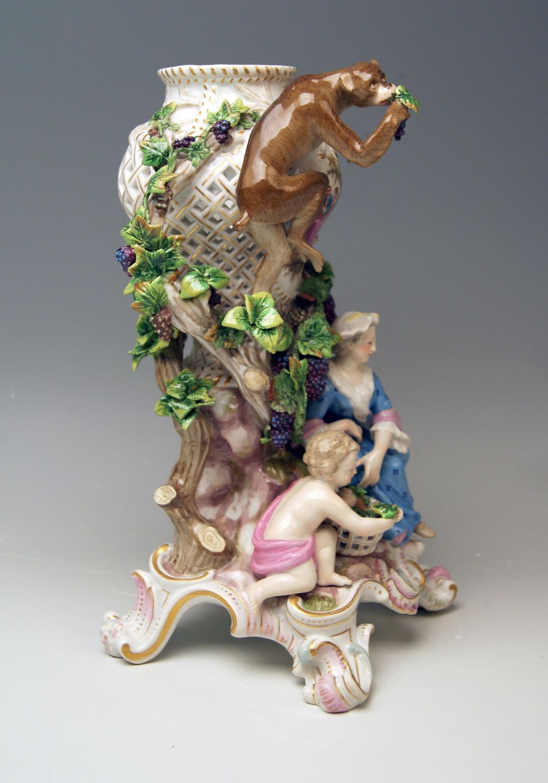 Meissen Potpourri Vase Wine Grapes Monkey Model 1002 By Eberlein Made Circa 1860 photo furniture