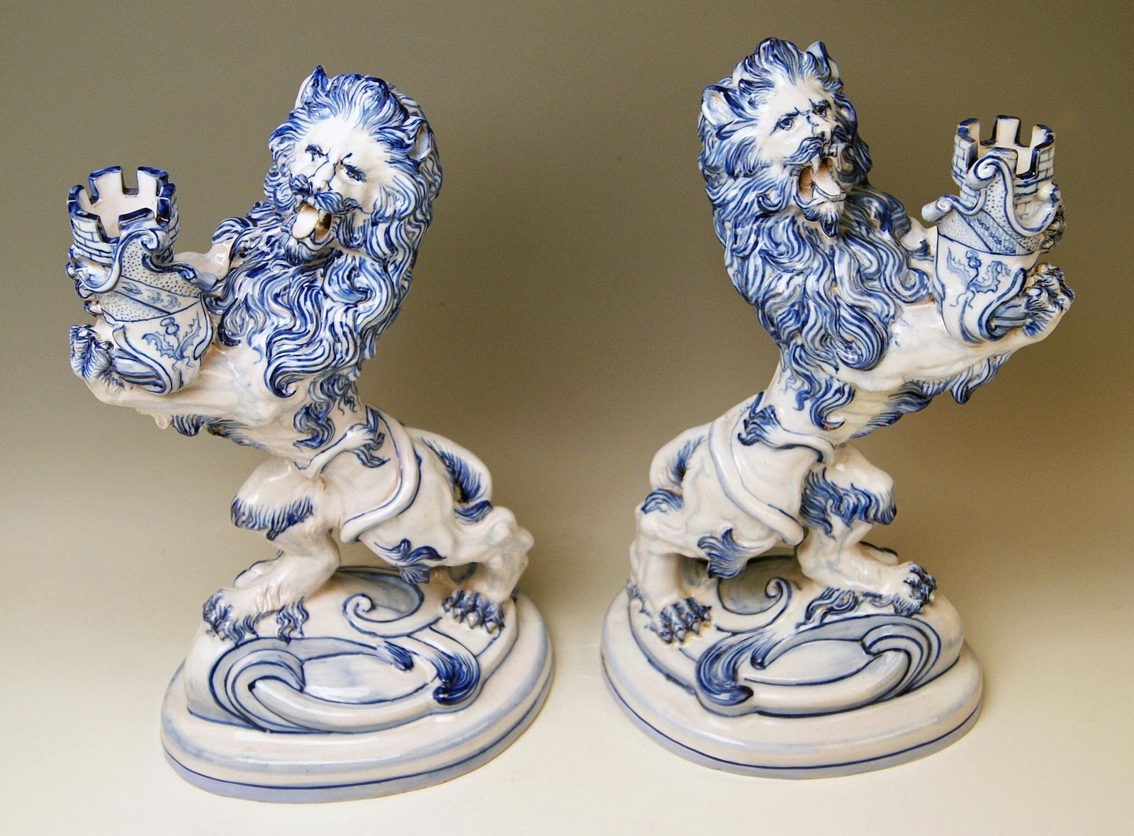 Pair Of Galle Nancy St. Clement Faience Walking & Roaring Lions Gallé Circa 1892 photo buy