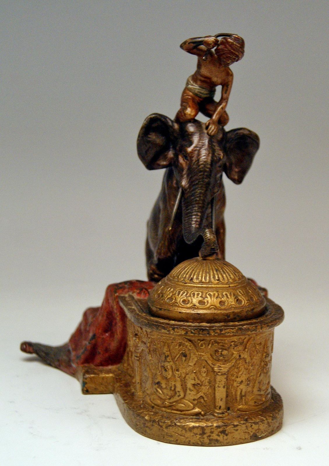 Vienna Bergman Bronze Indian Man On Elephant Inkstand Inkwell Inkpot, Circa 1880 photo Art