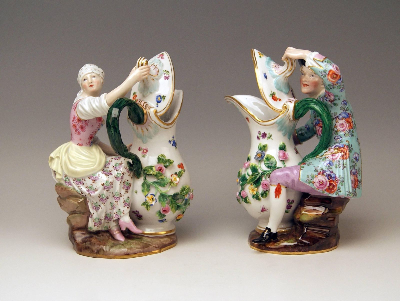 Meissen Pair Of Figurines With Jug Pitcher By Eberlein Models 1234 907 Made 1850 photo Home Decor