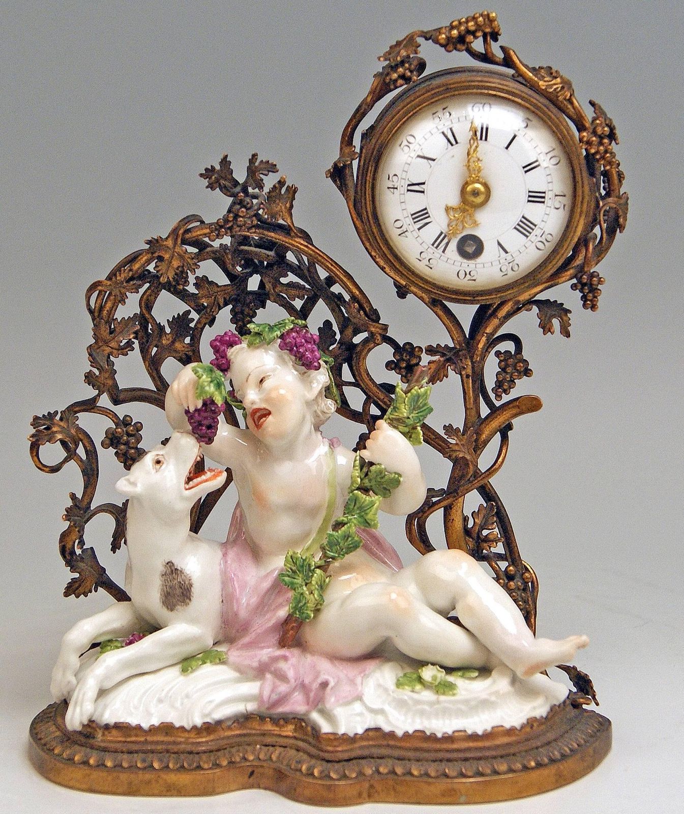 Meissen Mantel Table Clock Bronze Porcelain Autumn Fall Kaendler, Circa 1745 photo furniture
