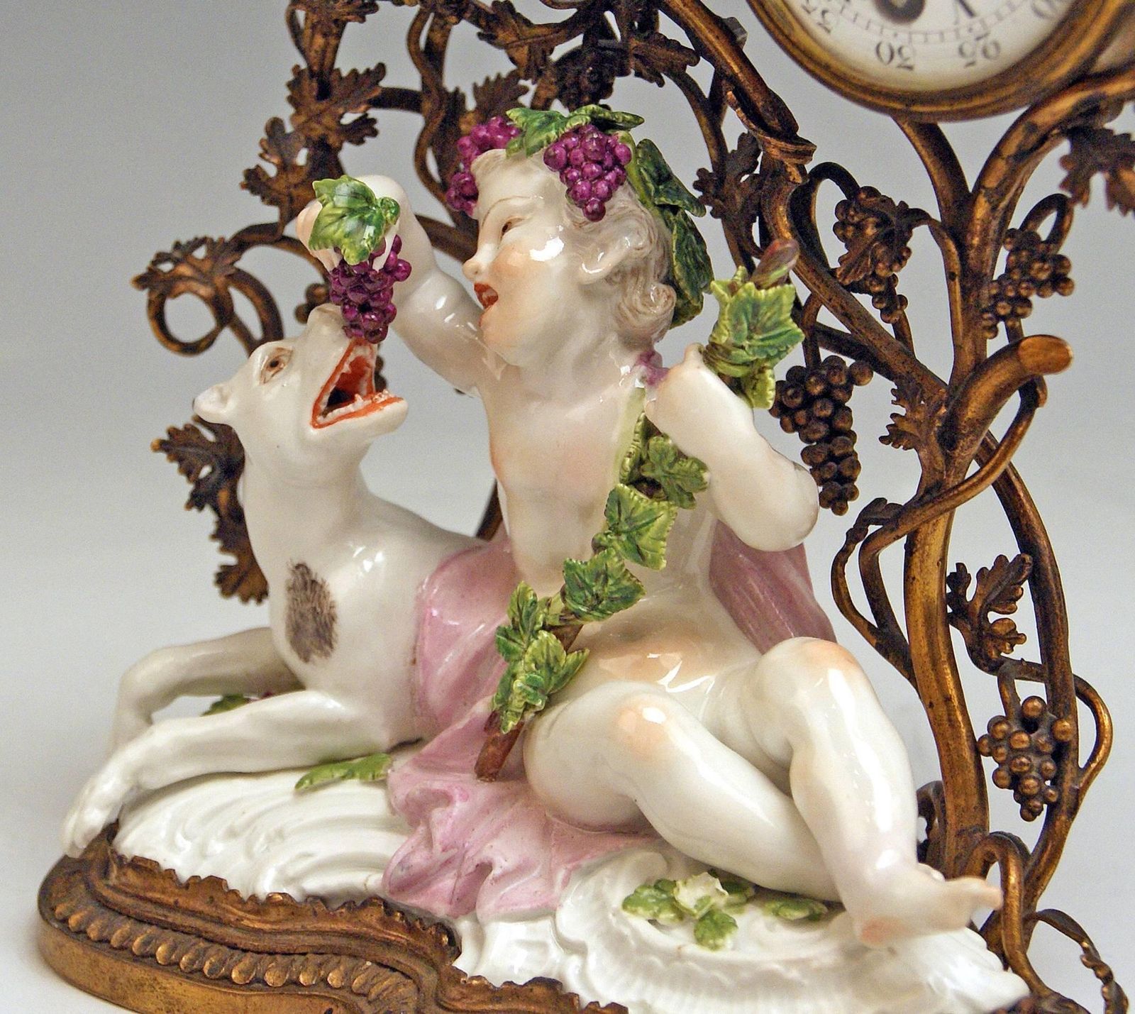 Meissen Mantel Table Clock Bronze Porcelain Autumn Fall Kaendler, Circa 1745 photo vinterior