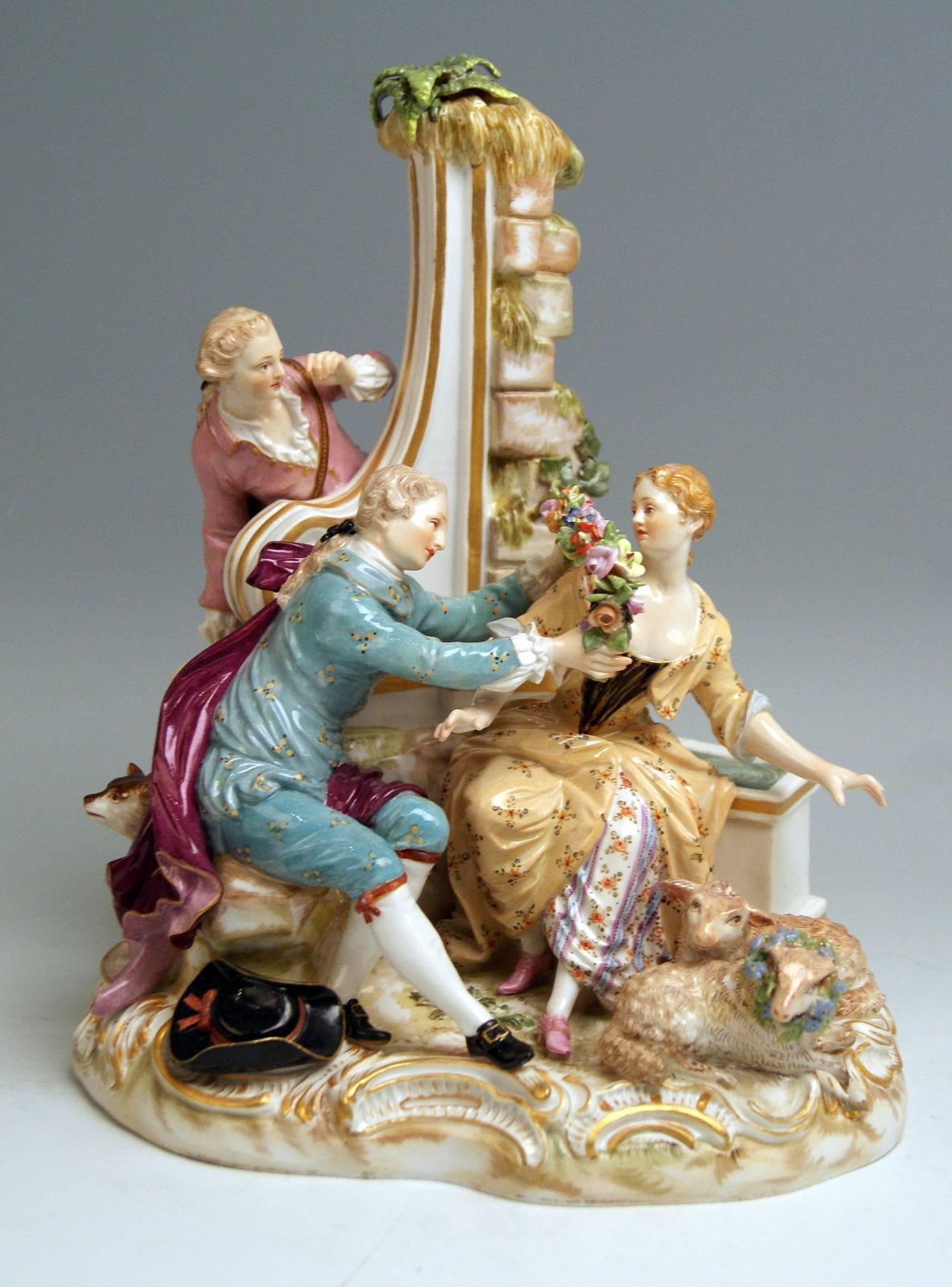 Meissen Shepherds Figurines Model 2870 Johann Joachim Kaendler, Circa 1850 photo vinterior