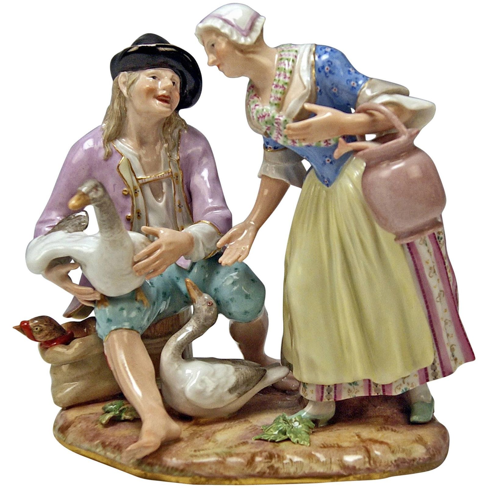 Meissen Rare Figurine Group The Deal With Geese By Circle Of J.J.Kaendler C.1870