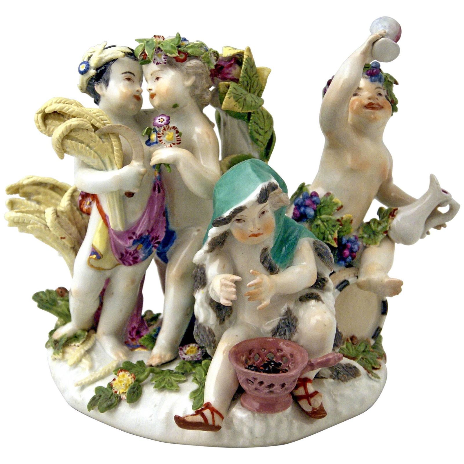 Meissen Gorgeous Figurine Group The Four Seasons Cherubs By Kaendler C. 1755 60