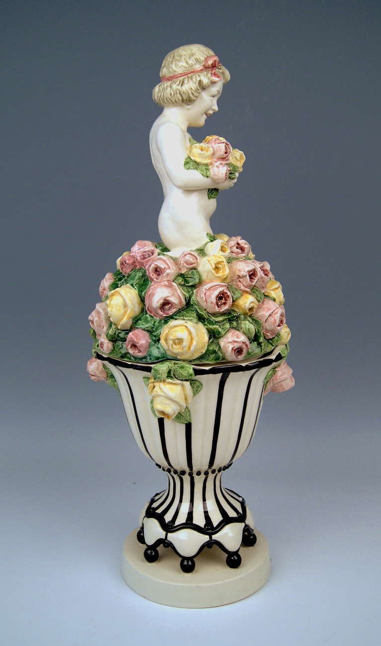 Carl Klimt Most Lovely Art Nouveau Cherub Figurine On Lid Of Bowl, Circa 1910 photo for sale