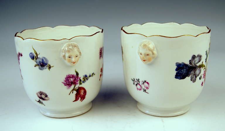 Meissen Pair Of Cachepots Planters Flower Blossoms Rococo Period C. 1750 photo Home Decor