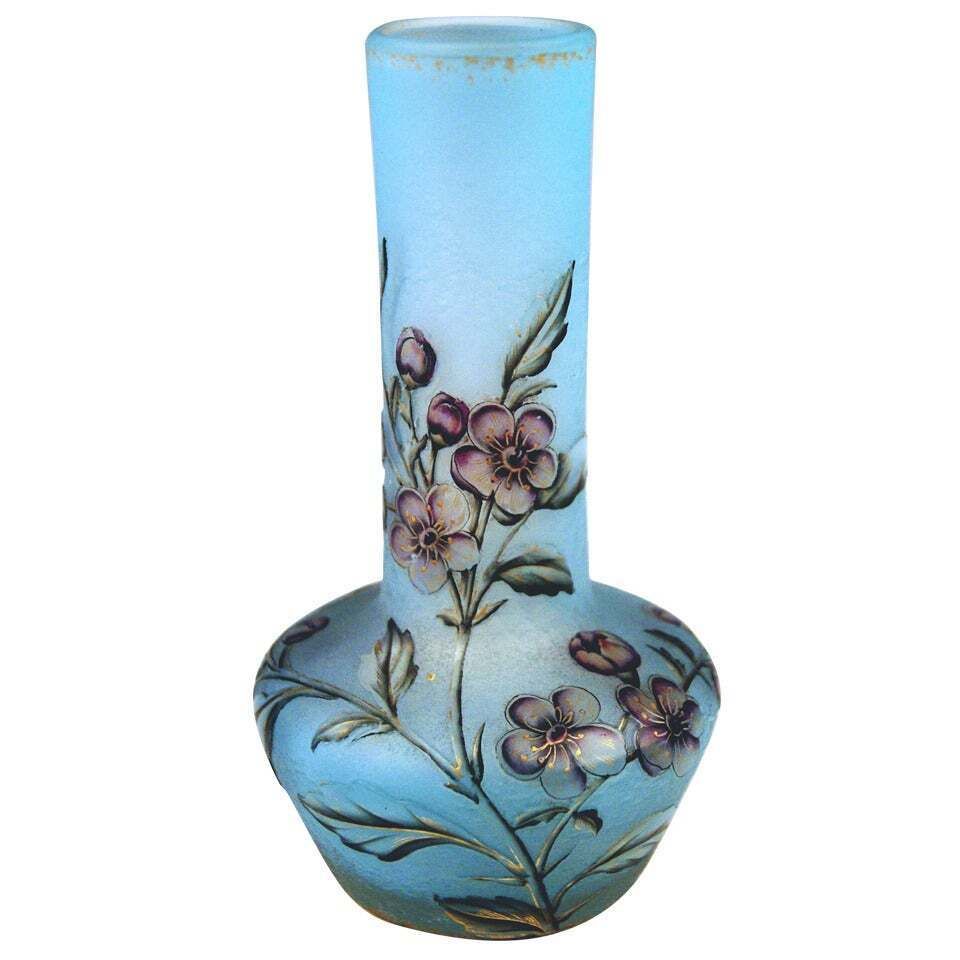 Daum Nancy Vase Flower Blossoms On Stems Art Nouveau France Lorraine C. 1900