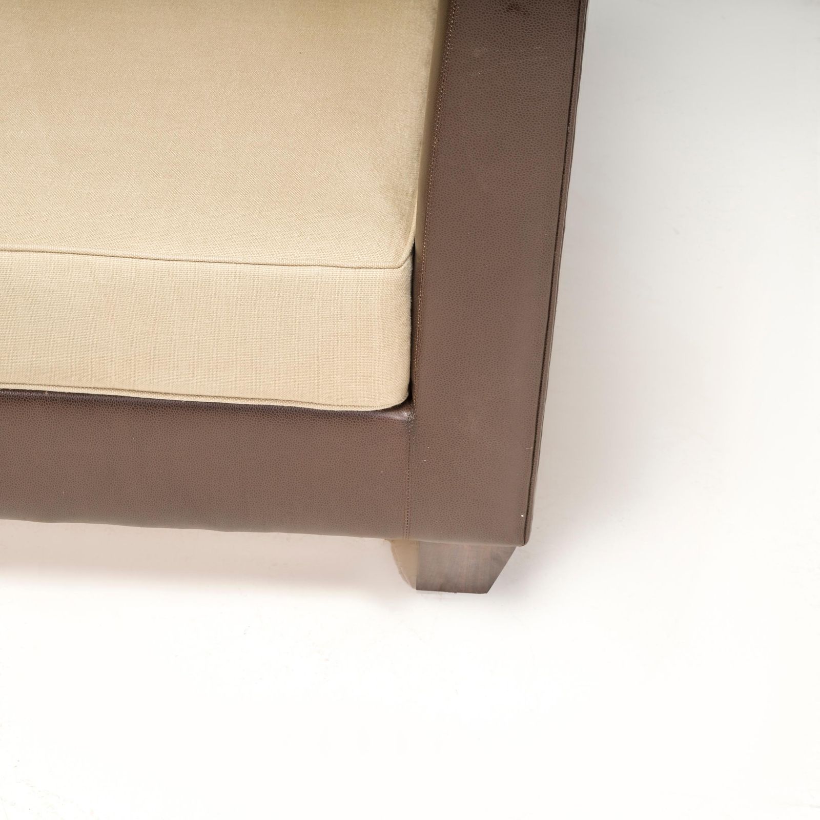 Philippe Hurel Brown Leather & Fabric Loveseat Sofa photo 2400.0