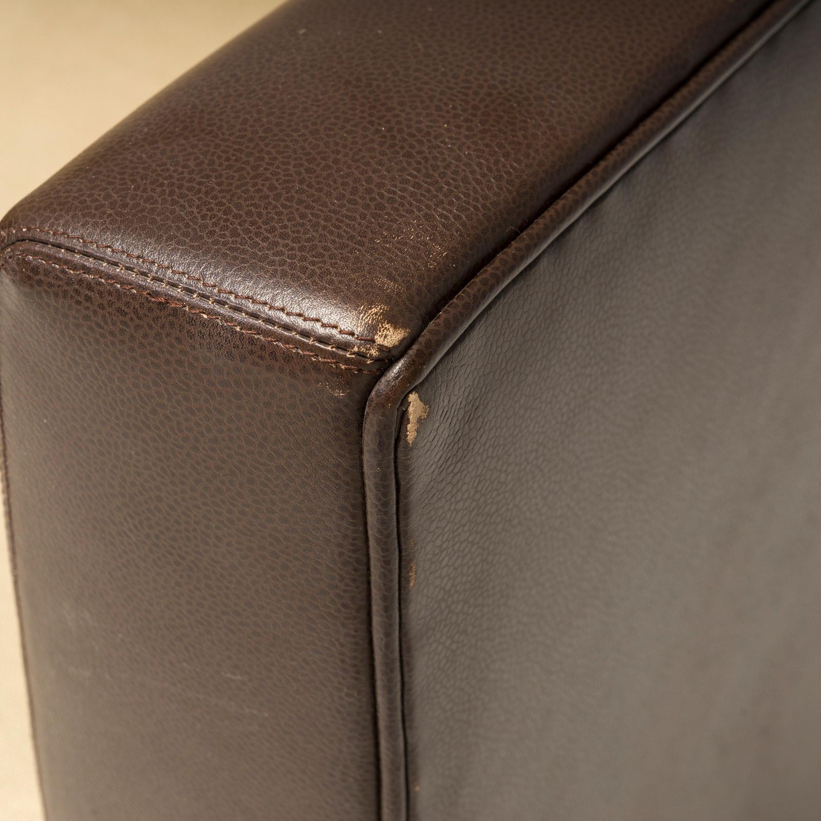 Philippe Hurel Brown Leather & Fabric Loveseat Sofa photo vinterior