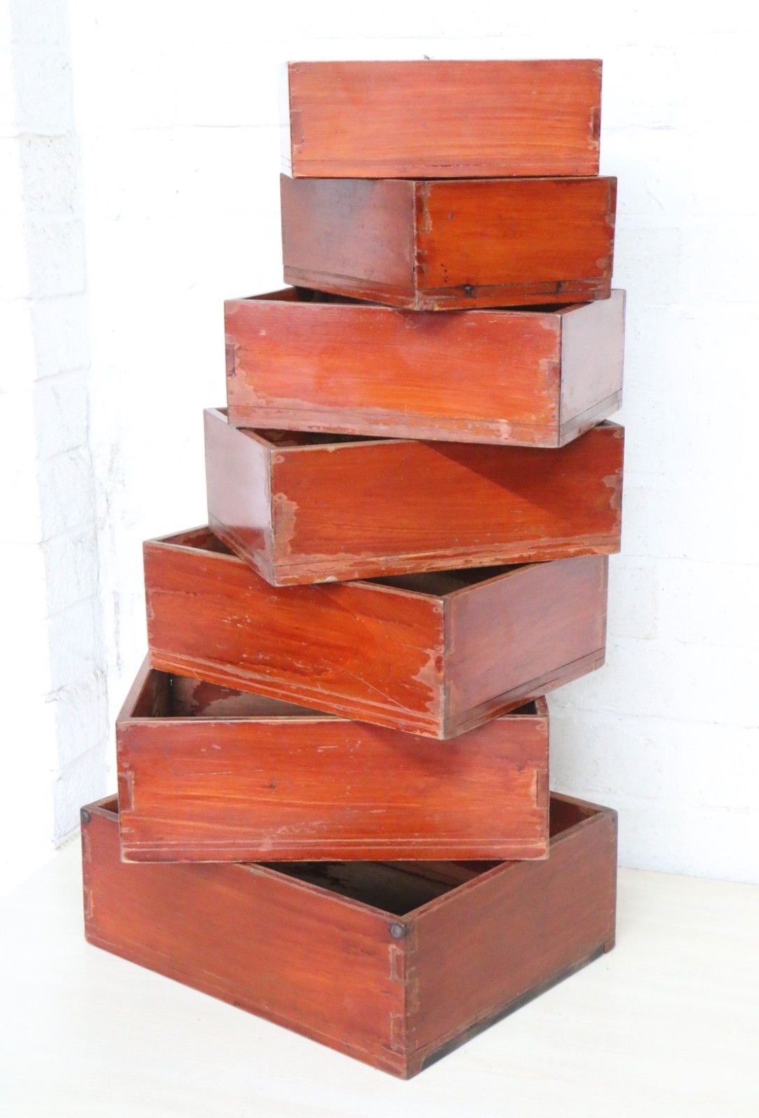 A Set Of 7 Vintage Japanese Wooden Lacquer Boxes Nesting Set Wedding & Ceremony