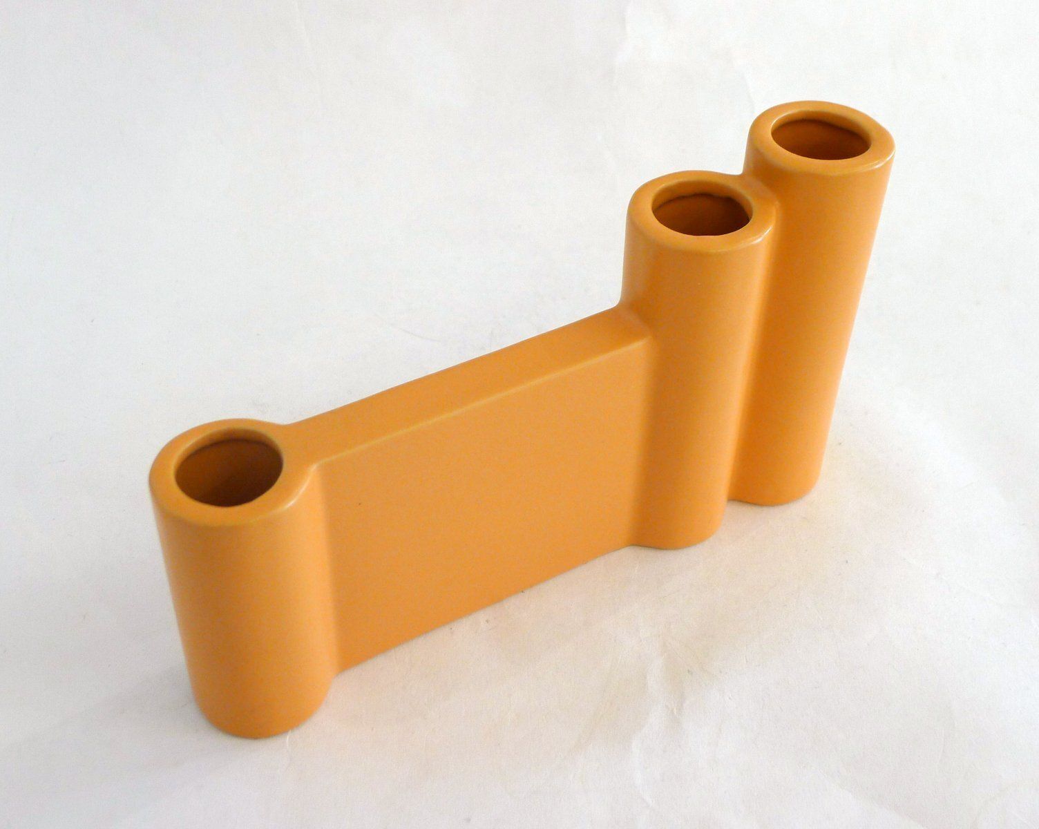 Postmodern Sculptural Triple Elongated Vase In Matt Orange Earthenware, 1980s photo Art
