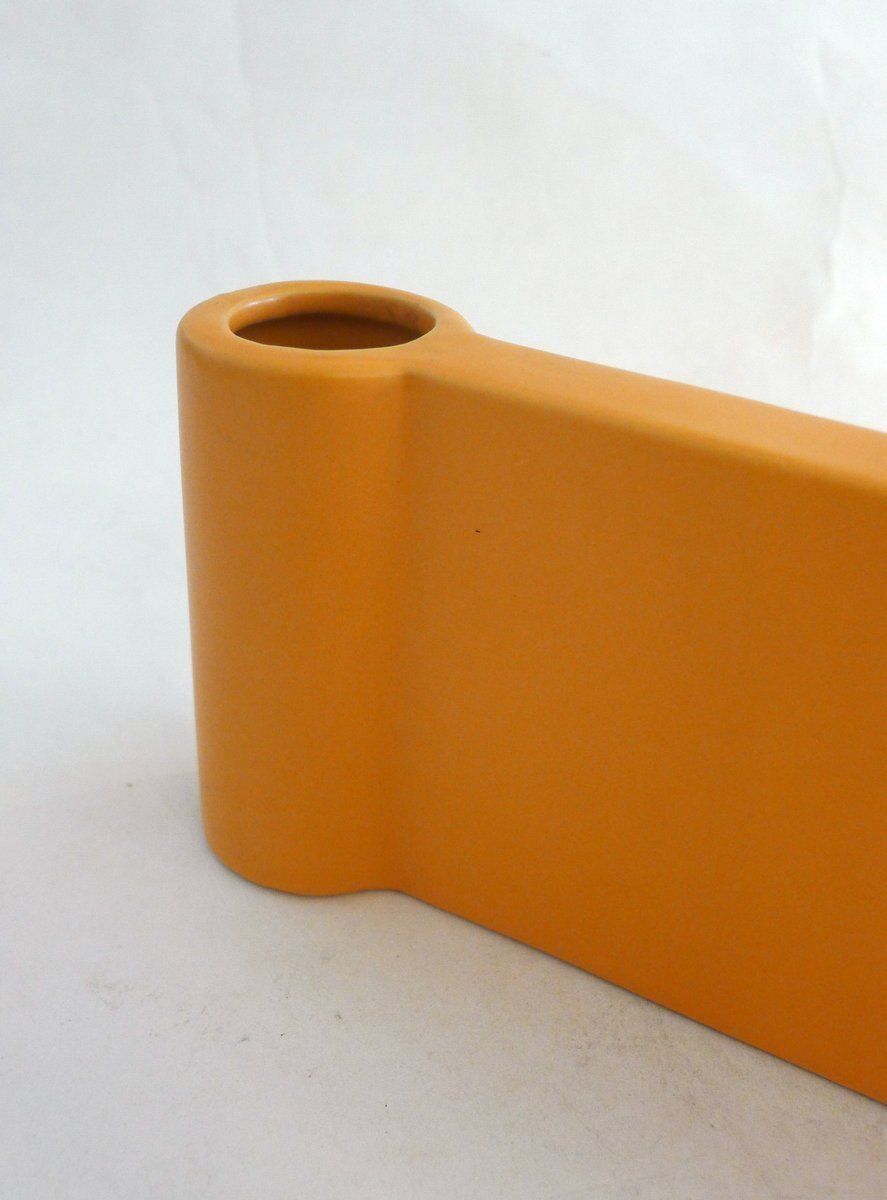 Postmodern Sculptural Triple Elongated Vase In Matt Orange Earthenware, 1980s photo 120.0