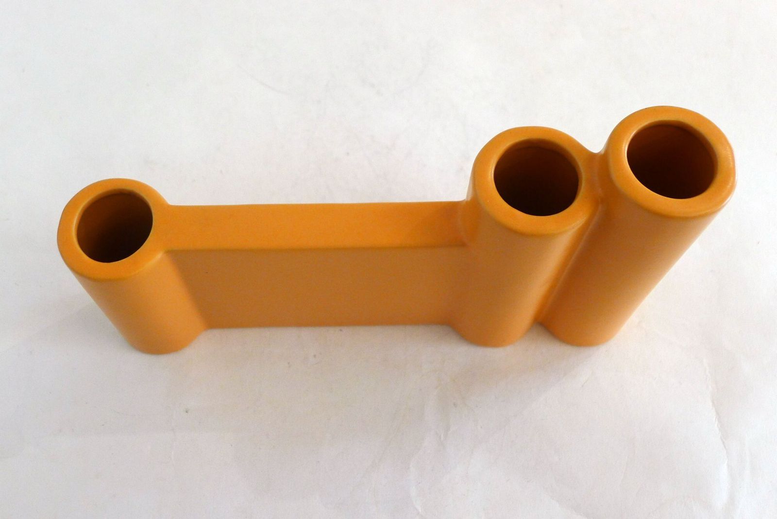 Postmodern Sculptural Triple Elongated Vase In Matt Orange Earthenware, 1980s photo buy