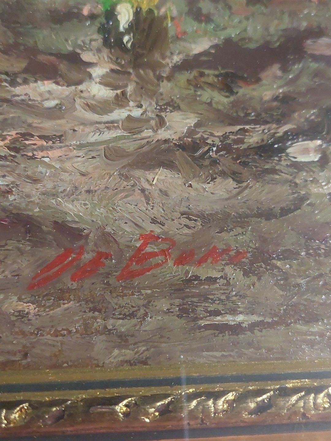 Art Oil Painting On Faesite Landscape Signed "De Boni" 60s Frame photo
