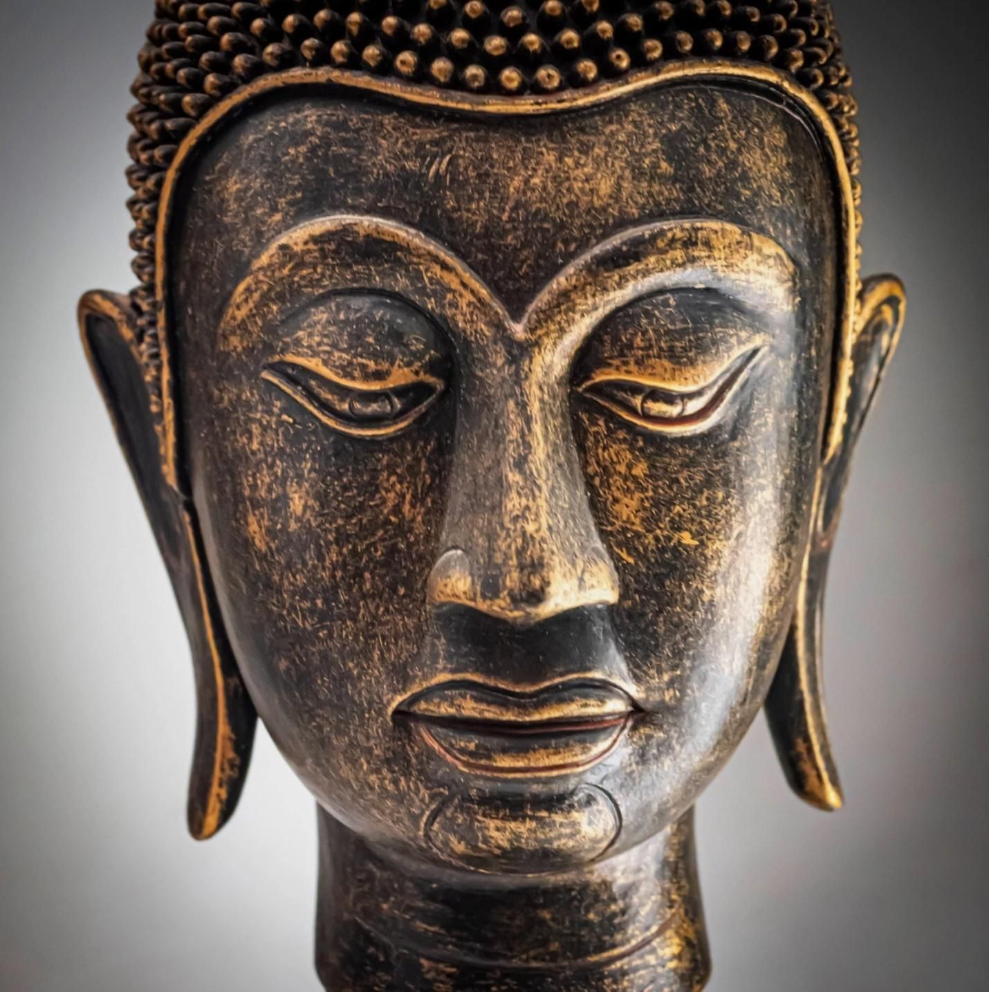 Decorative Buddha Head Stand Antique Resin Buddha Head On Stand 1960 photo Art